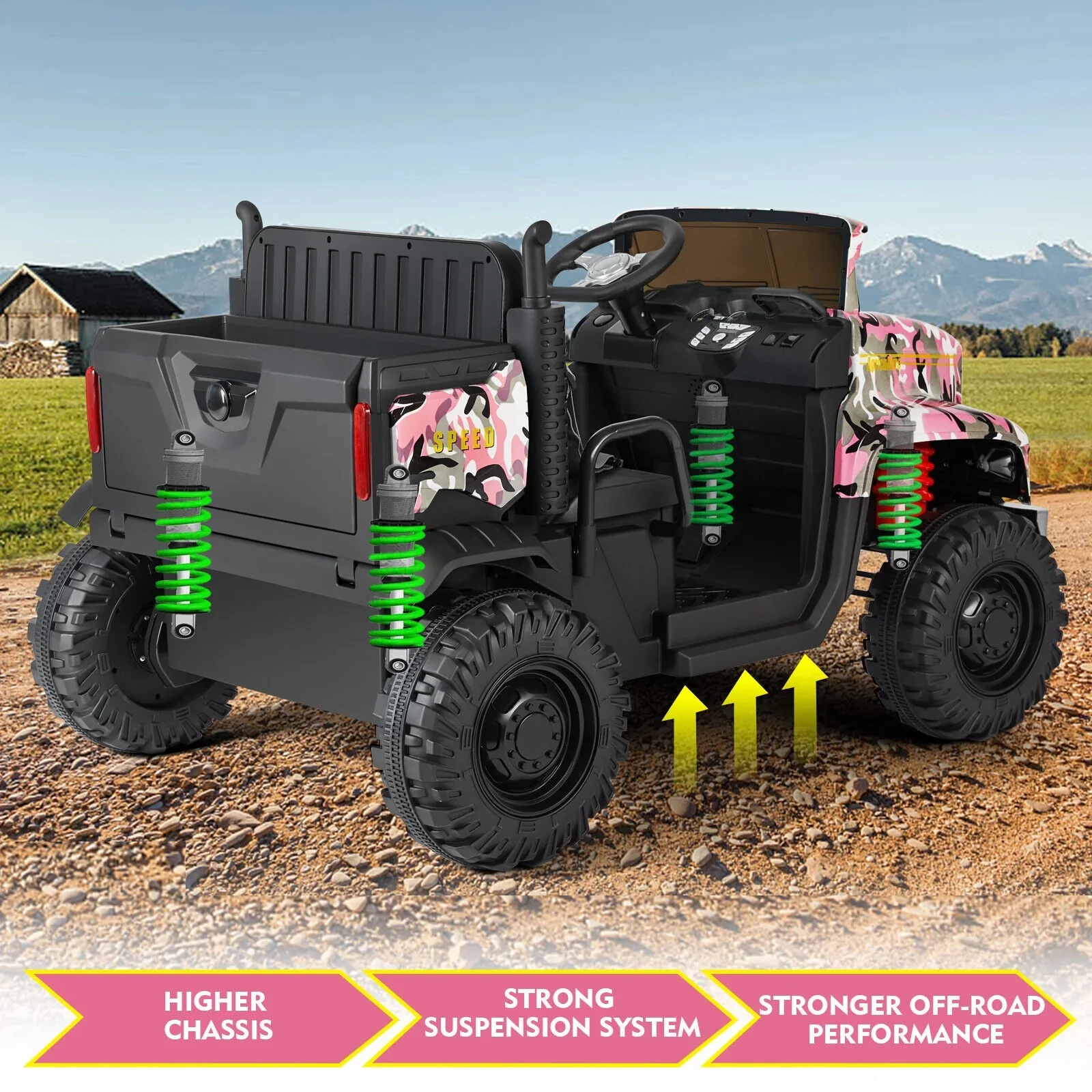 24V Battery-Powered Kids Ride On Truck with 3 Speeds and Remote Control - Camo Pink