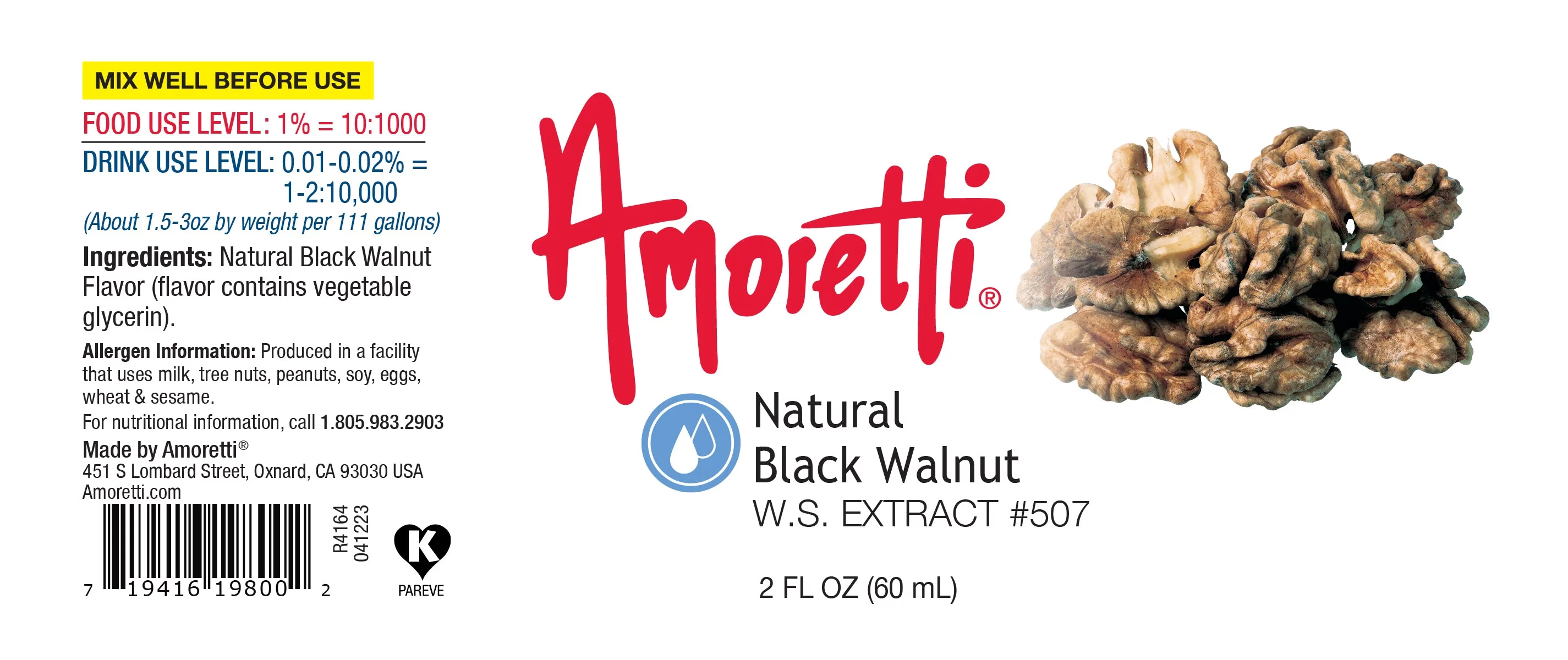 Amoretti - Natural Black Walnut Extract Water Soluble 2 oz - Highly Concentrated & Perfect For Pastry, Savory, Brewing, and more, Preservative Free, Vegan, Kosher Pareve, Keto Friendly