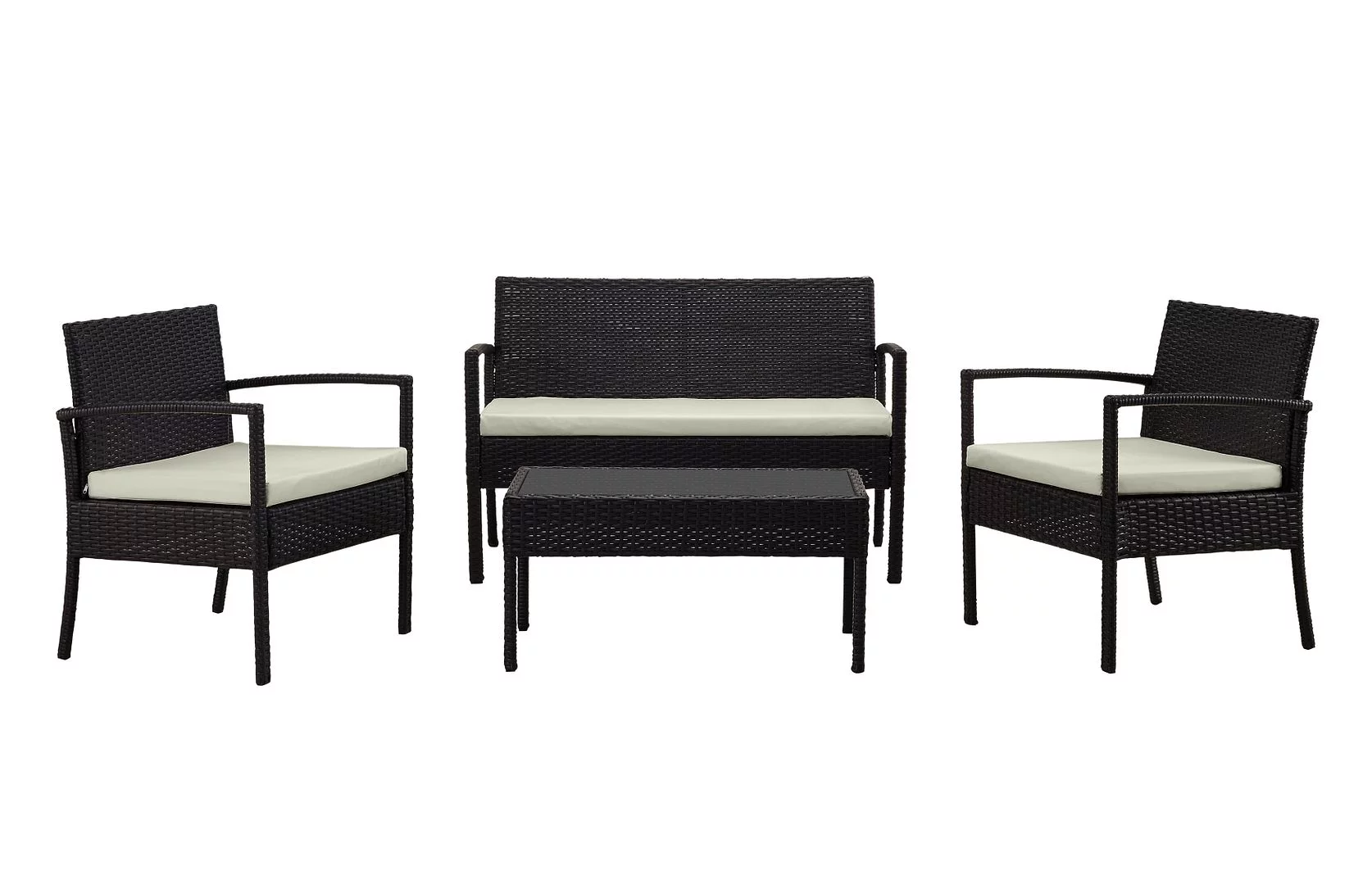 Manhattan Comfort Noli 4-Piece Rattan Patio Conversation Set in Gray/Cream