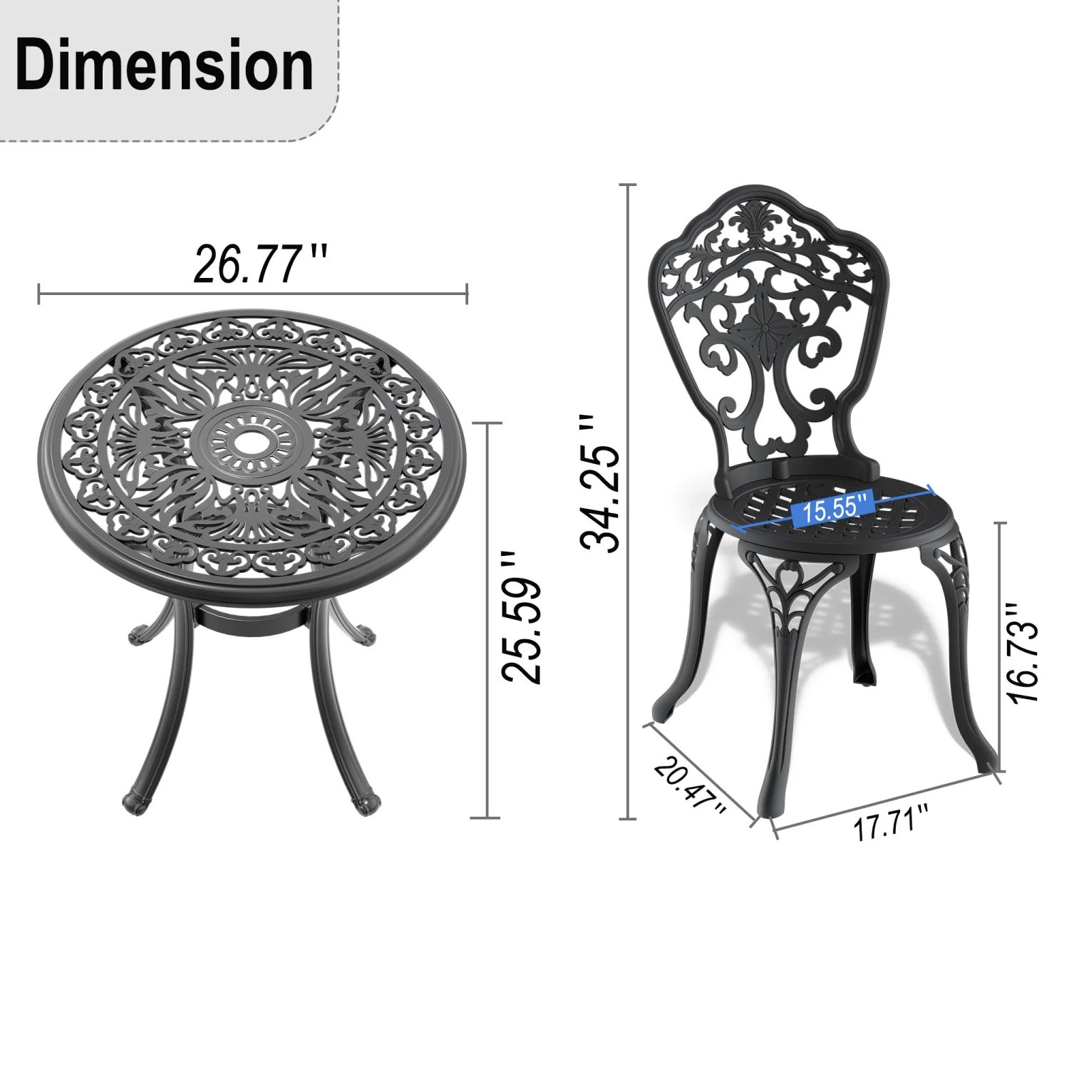 YLtoohoom 3-Piece Set Of Cast Aluminum Patio  With Black Frame