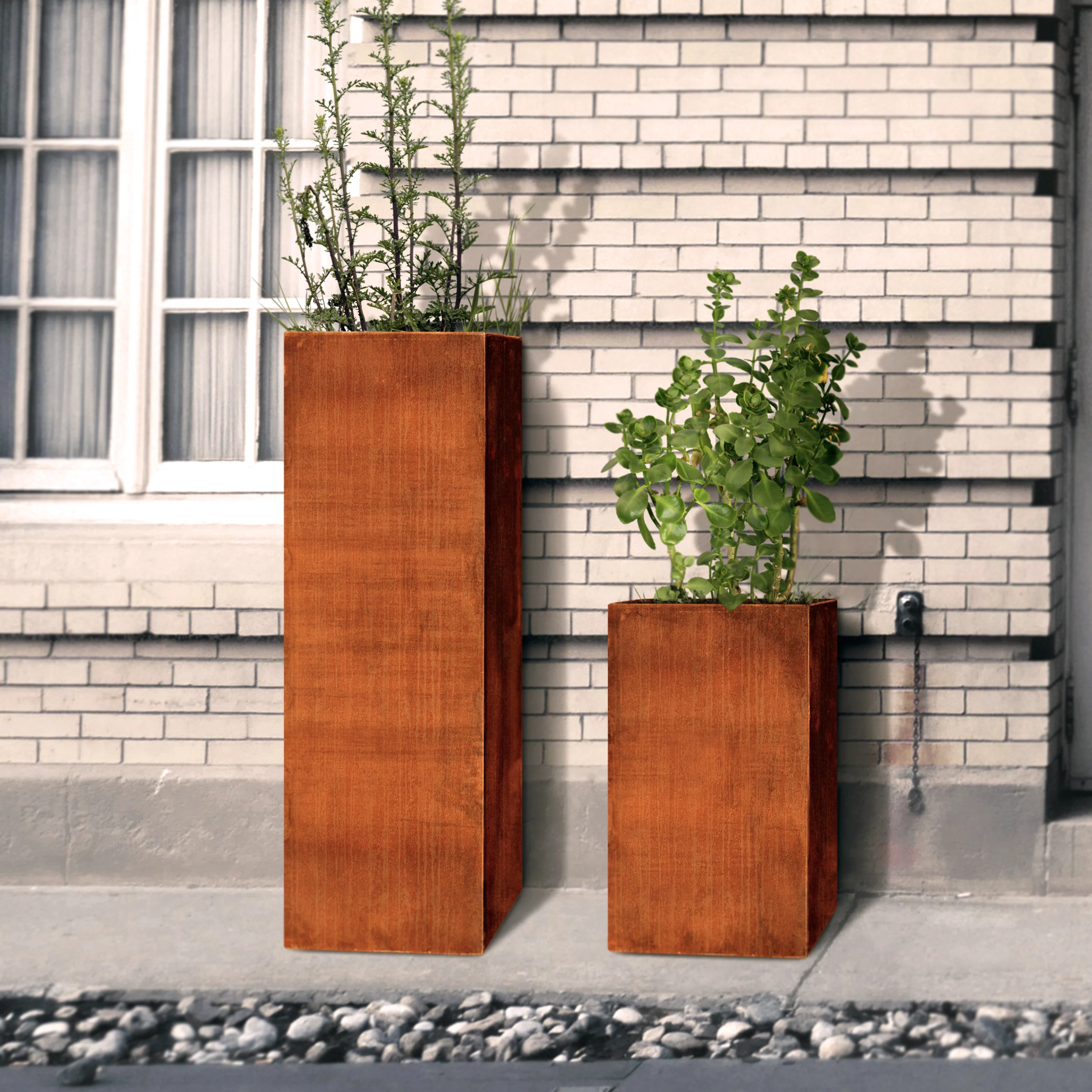 PLANTERCRAFT Corten Steel metal planter box, Tall-Cube sizes, Modern garden steel planters For Commercial And Residential Outdoor Use.