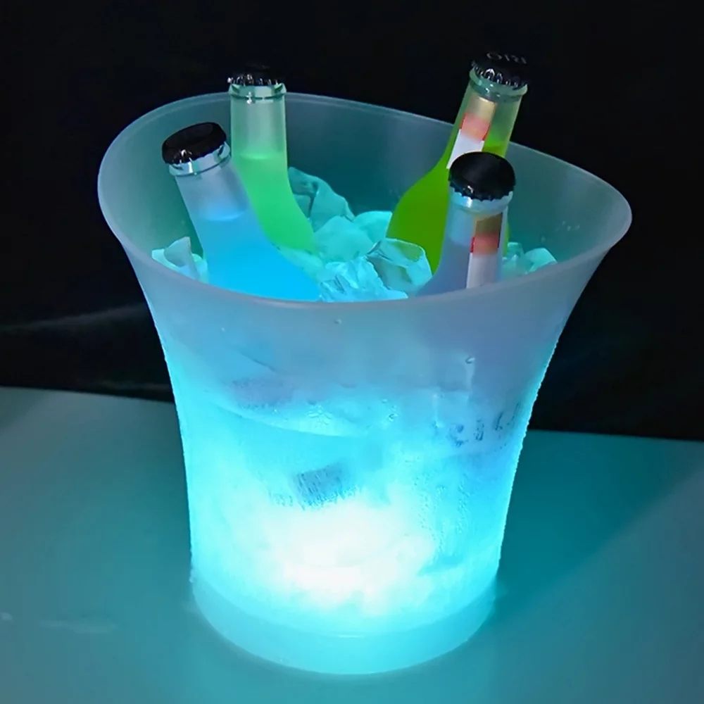 High Capacity LED Ice Bucket, Automatic Color Changing, Curve Design, Battery Powered