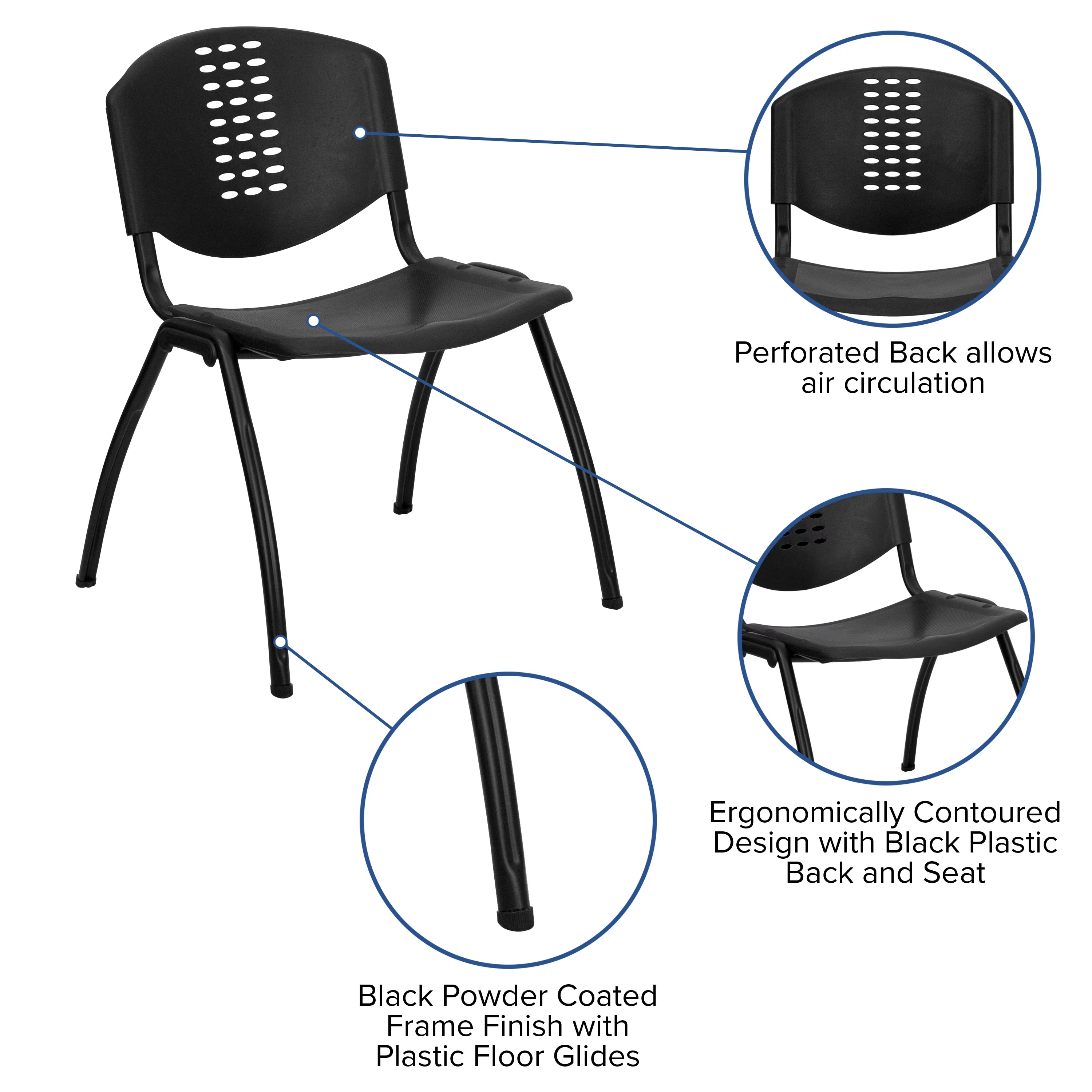 Flash Furniture 880 lb. Capacity Plastic Stack Chair with Oval Cutout Back and Frame