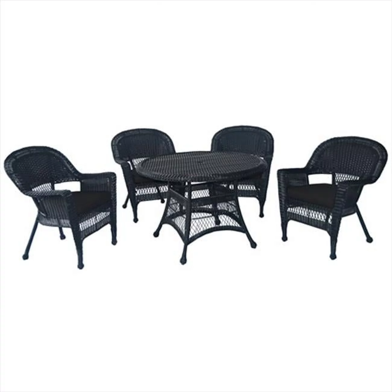 5 Piece Black Wicker Dining Set - Black Cushions