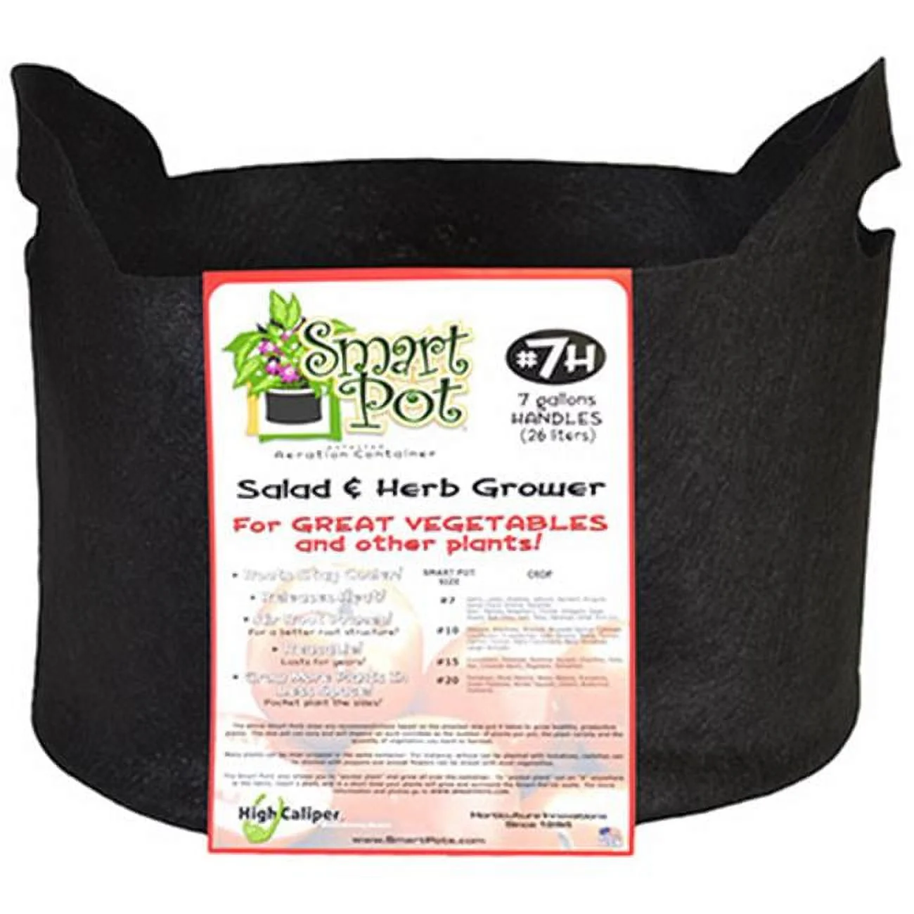 High Caliper Growing 21007RT 7 Gallon- Black Patented Small Smart Pot With Handles