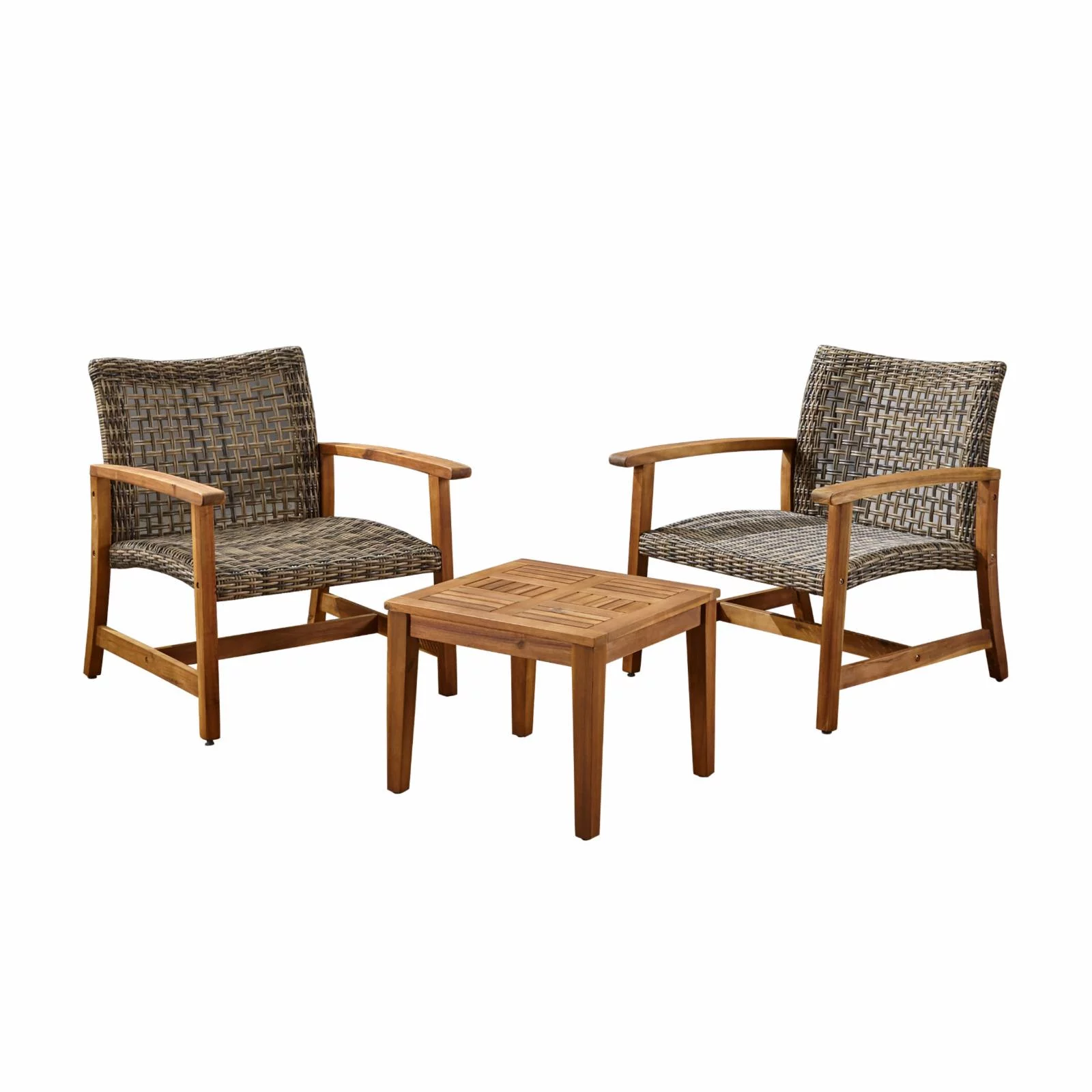 Brittani Outdoor Wood and Wicker 2 Seater Chat Set - Mixed Mocha and Natural