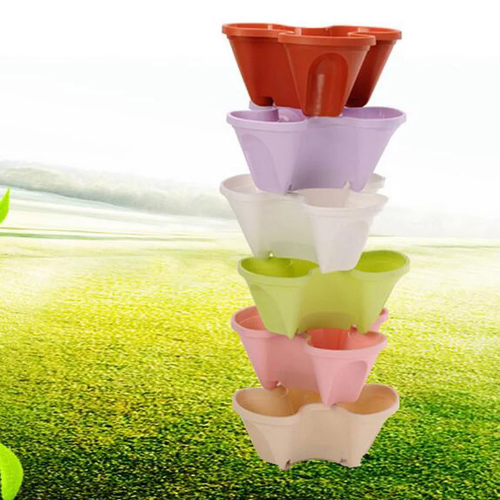 4x Stackable Strawberry Planter Multi-layer Combination Plng Pot White