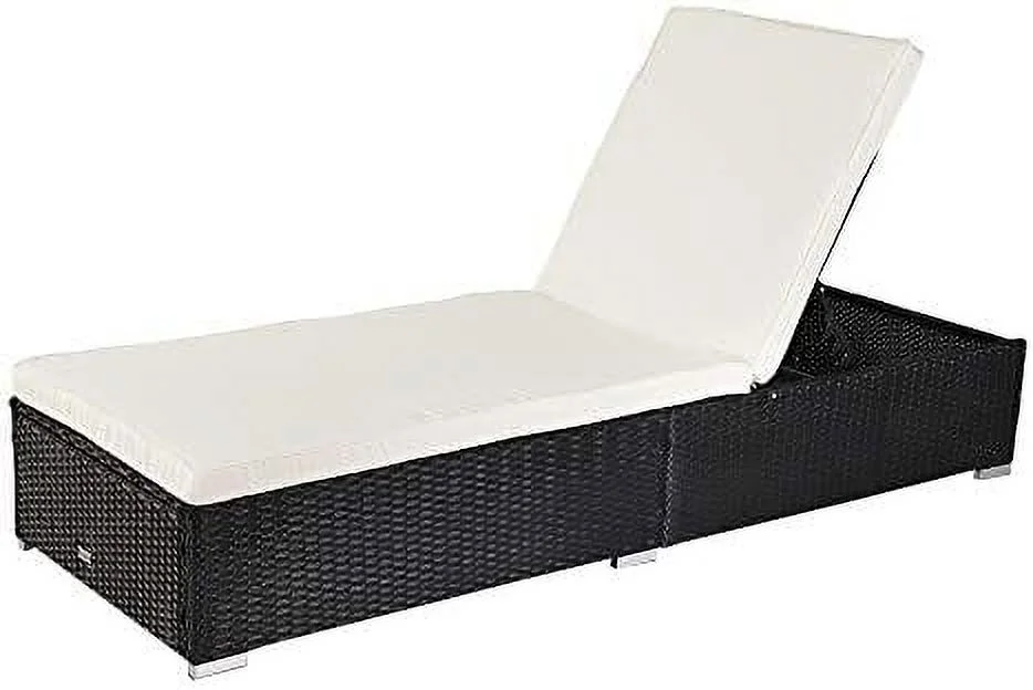 QYFZBIM Adjustable Wicker Patio Chaise Lounge Outdoor  Rattan Outdoor Lounge Chair  All Weather Patio Chaise Lounge with Adjustable Backrest and Soft Cushions Wicker Daybed (Black)