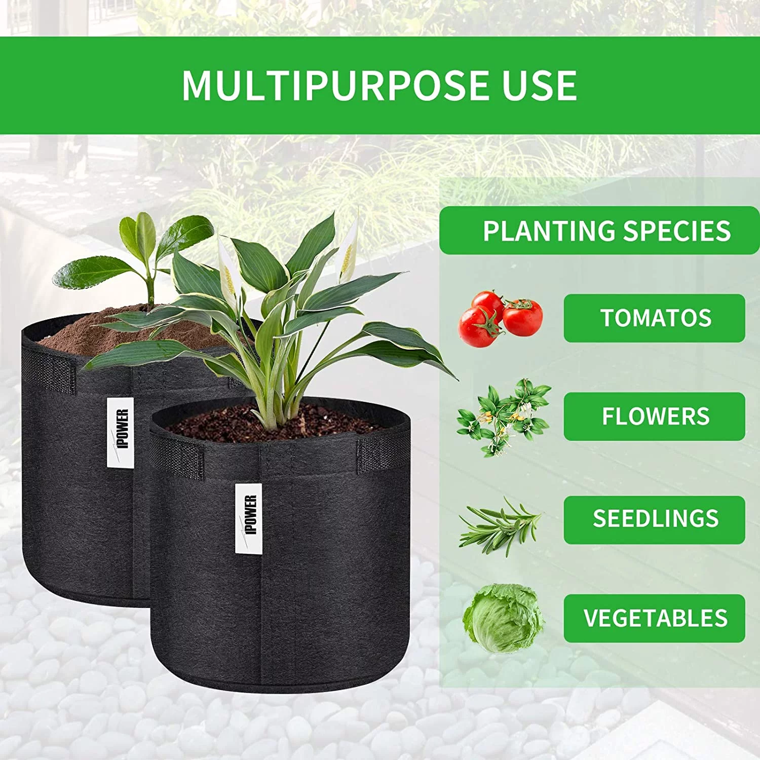 iPower 5-Pack 2-Gallon Grow Bags Fabric Pots Non-woven Plant Container