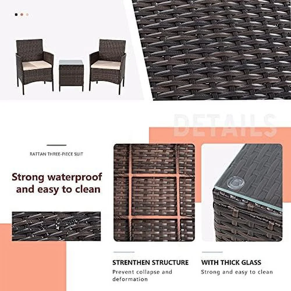 HBLUKDL 4 Pieces Outdoor Patio  Sets Conversation Sets Rattan Chair Wicker Set Coffee Table Outdoor Indoor Use Backyard Porch Garden Poolside Balcony (Brown)