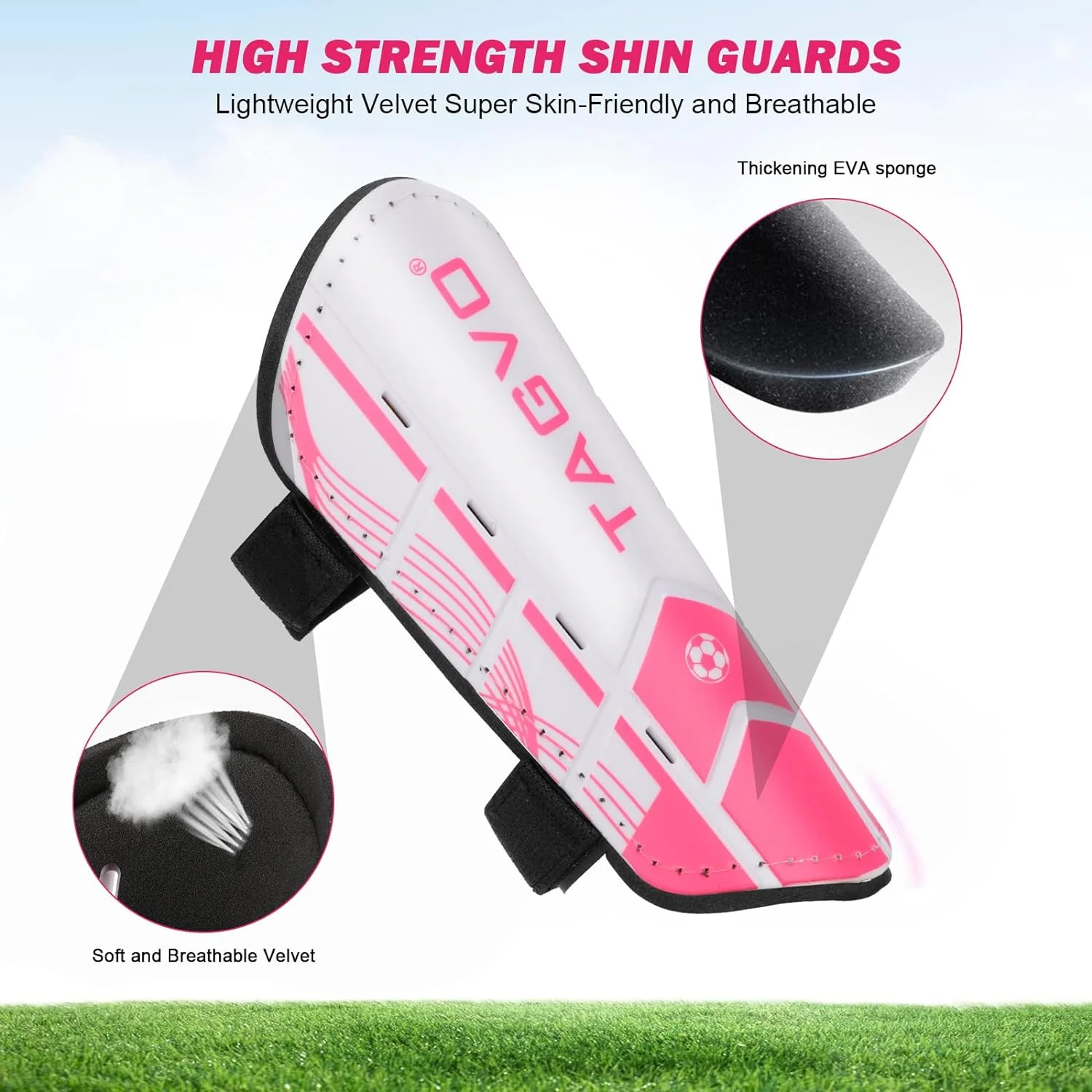 TAGVO Soccer Shin Guards for Youth Kids, Protective Soccer Equipment for Boys Girls Teenagers, Football Shin Pads with Adjustable Straps, S