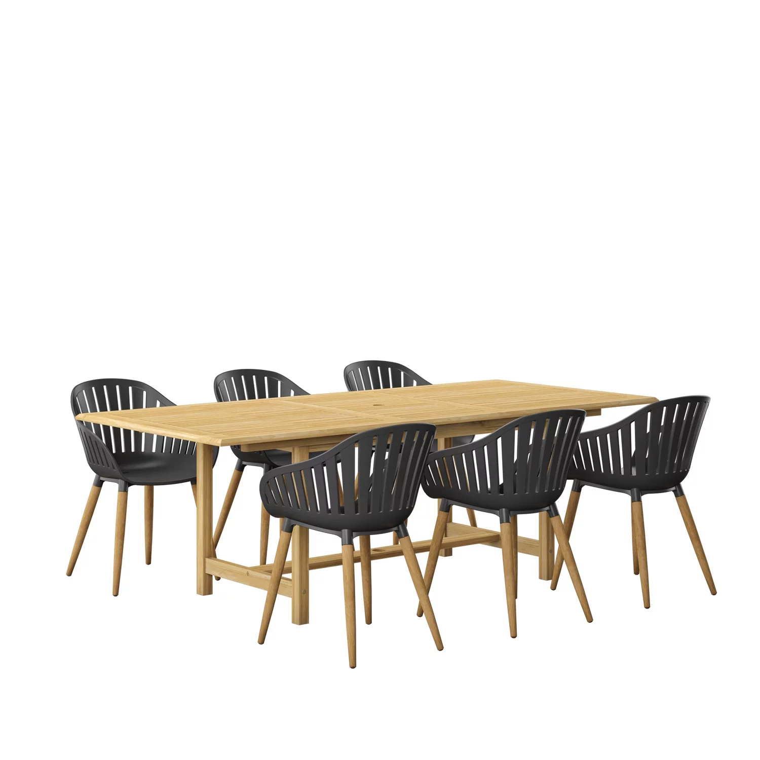 Amazonia 7 Piece Rectangular Patio Dining Set W/Black Plastic Teak Finish Chairs