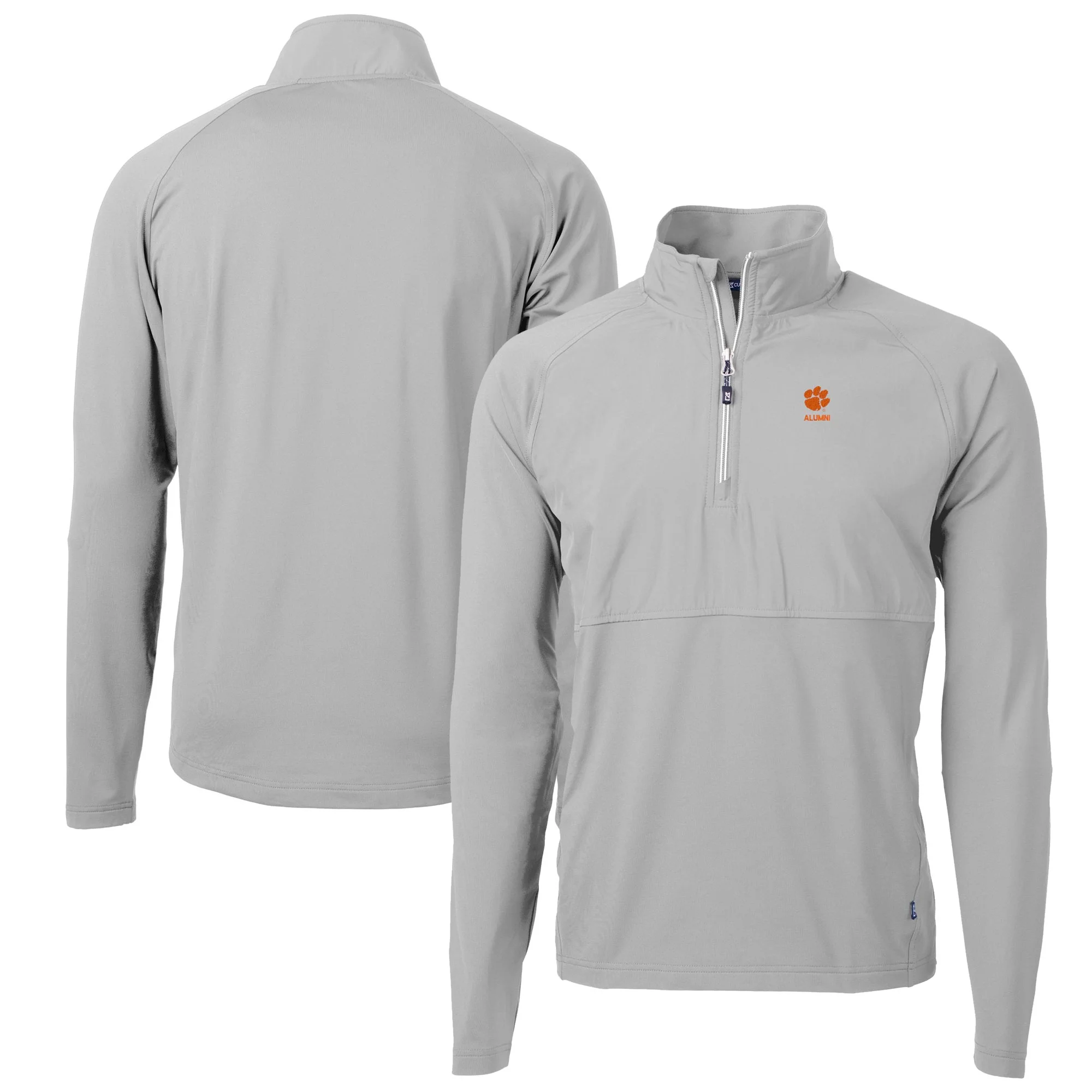 Men's Cutter & Buck  Gray Clemson Tigers Alumni Logo Adapt Eco Knit Hybrid Recycled Quarter-Zip Pullover Top