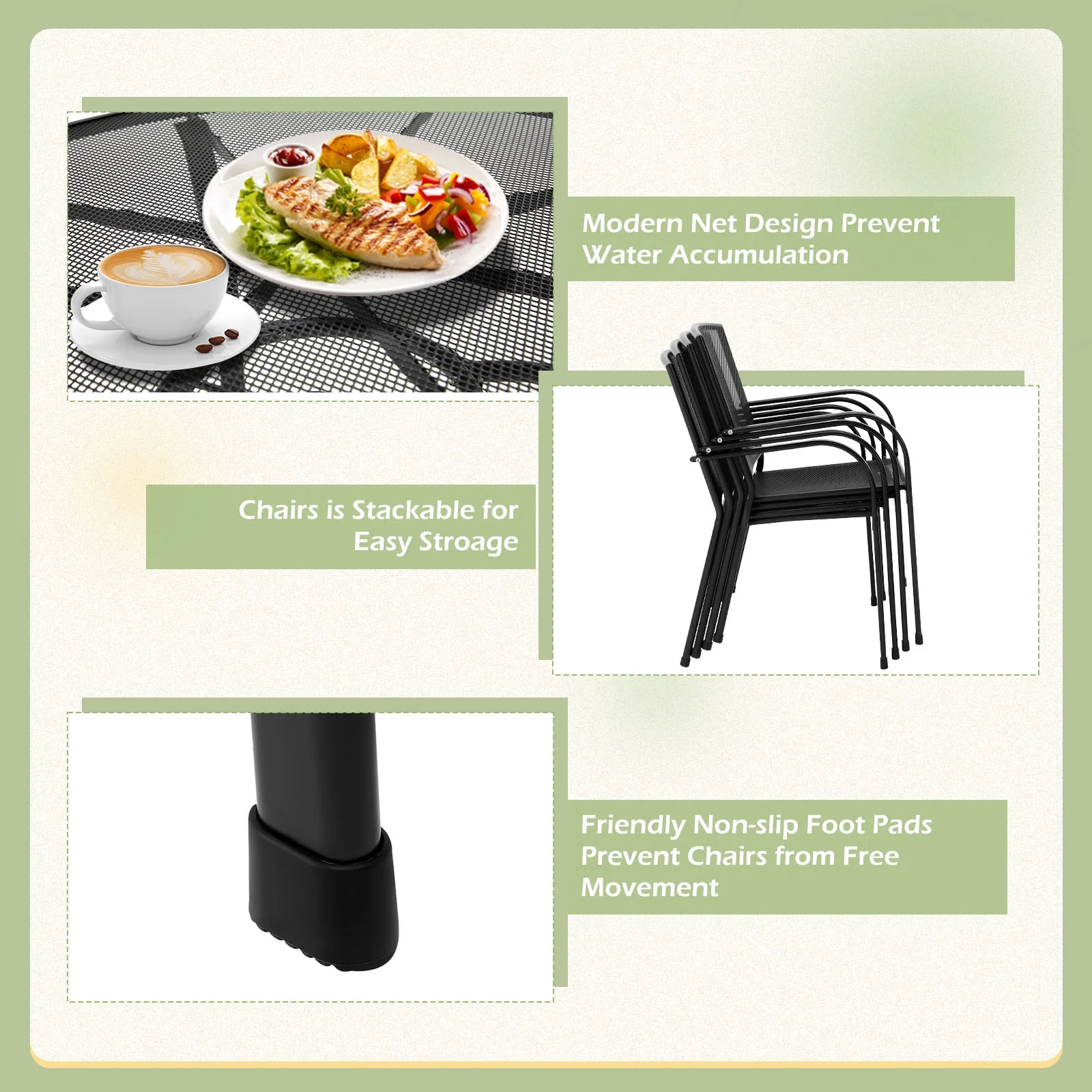 YODOLLA 5-Piece Patio Metal Dining Set, Outdoor Metal Dining Table Set with Round Table 1.73” Umbrella Hole and 4 Stackable Arm Chairs, Patio Dining Bistro Set for Garden,Bistro,Deck,Dark Gray