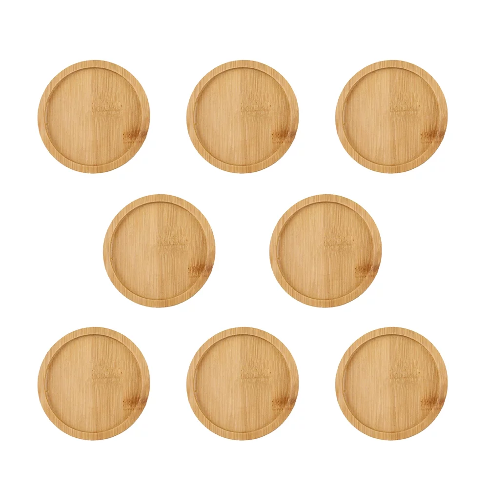 8pcs Bamboo Round Flower Pot Tray Bonsai Succulent Plant Saucer for Indoor & Outdoor Plants 7.5x7.5cm