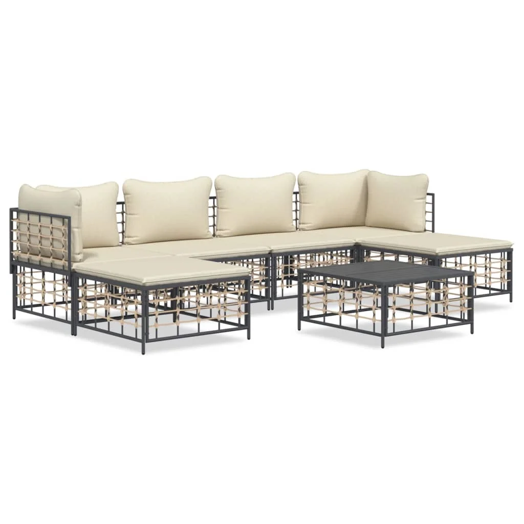 Tomshoo 7 Piece Patio Set with Cushions Anthracite Poly Rattan