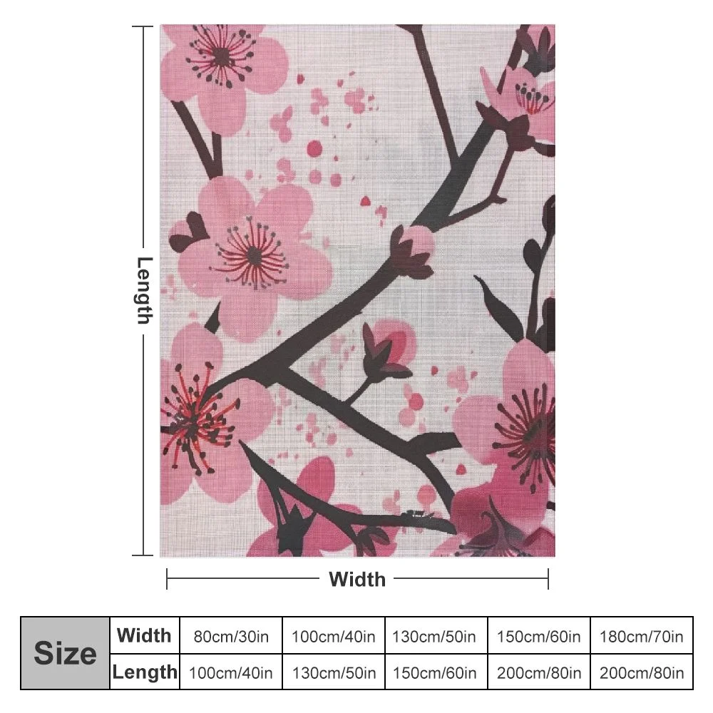 TIAOTIAOHOU Flannel Blanket Spring, Pink Chinese Cherry Blossom Flower Japan Plum White