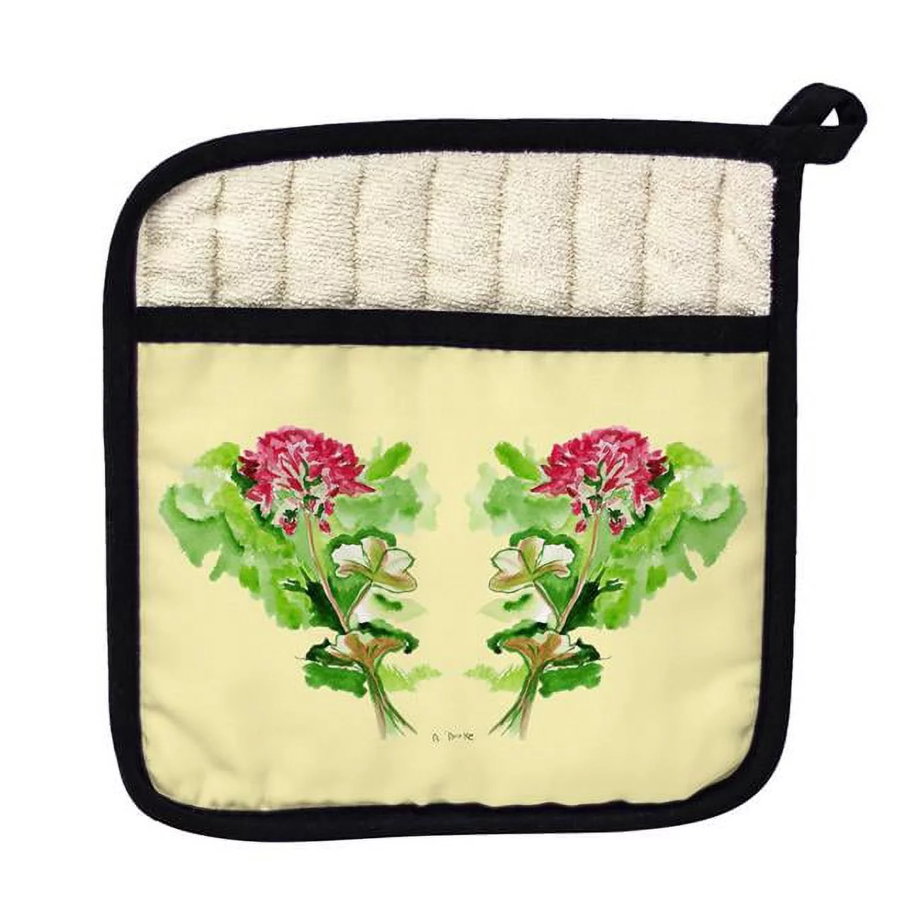 Geraniums on Yellow Pot Holder