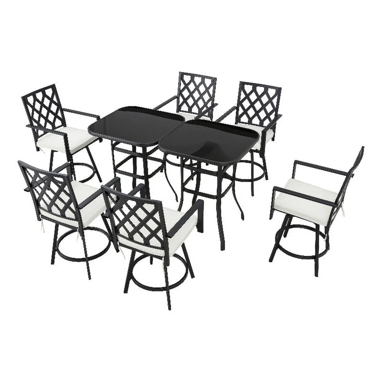 Patio Festival Metal 8-Piece Outdoor Dining Set in Black and Beige Finish