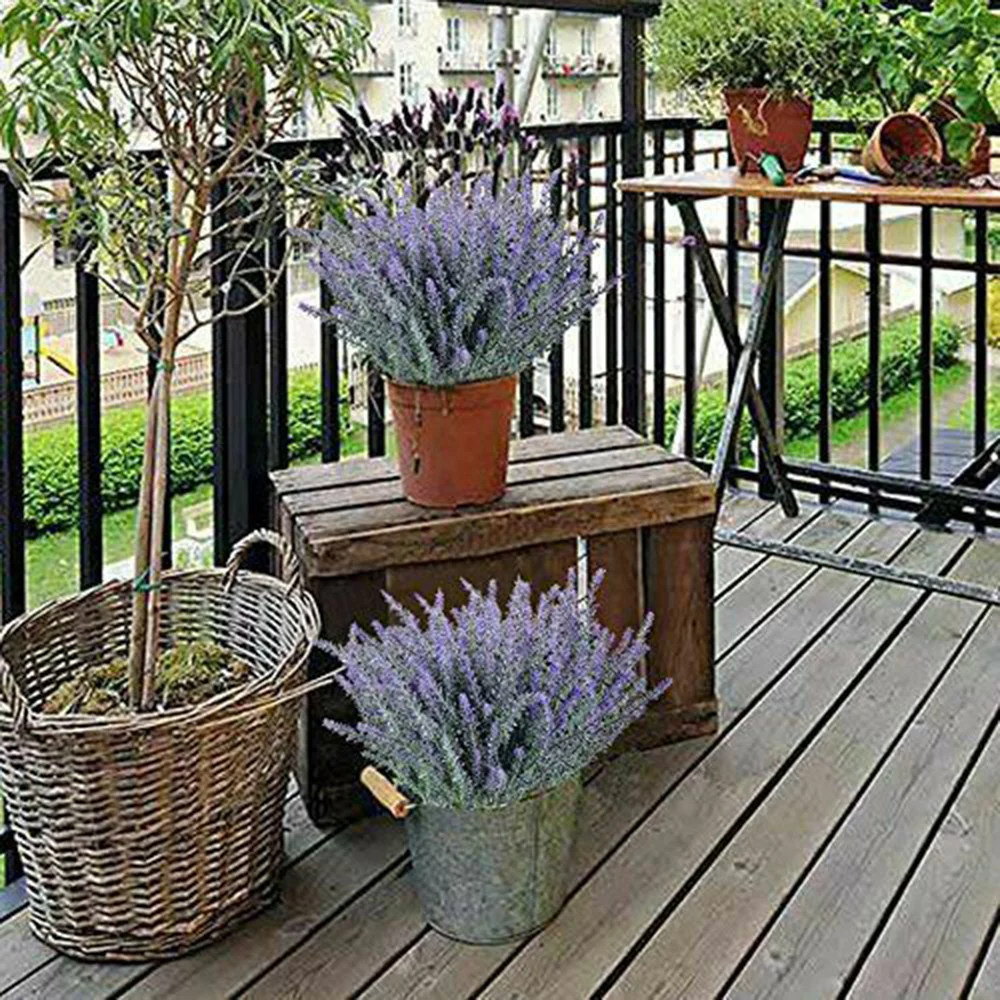 Sufanic 4 Bundles Artificial Lavender Outdoor UV Resistant Flowers Plastic Fake Flowers Plants, Artificial Flowers Faux Plants for Outdoor Window Box Hanging Planter Home Porch