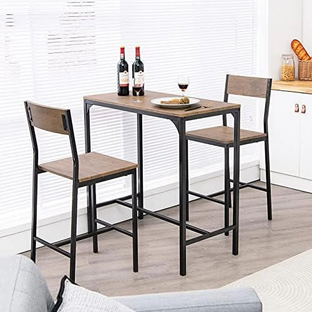 LNSETGC 3 Piece Pub Table Set   Table and Chairs   Kitchen Counter Height Bistro Dinette Hightop Dining Table Set for Small Space Apartment Breakfast Nook Restaurant  Rustic Brown