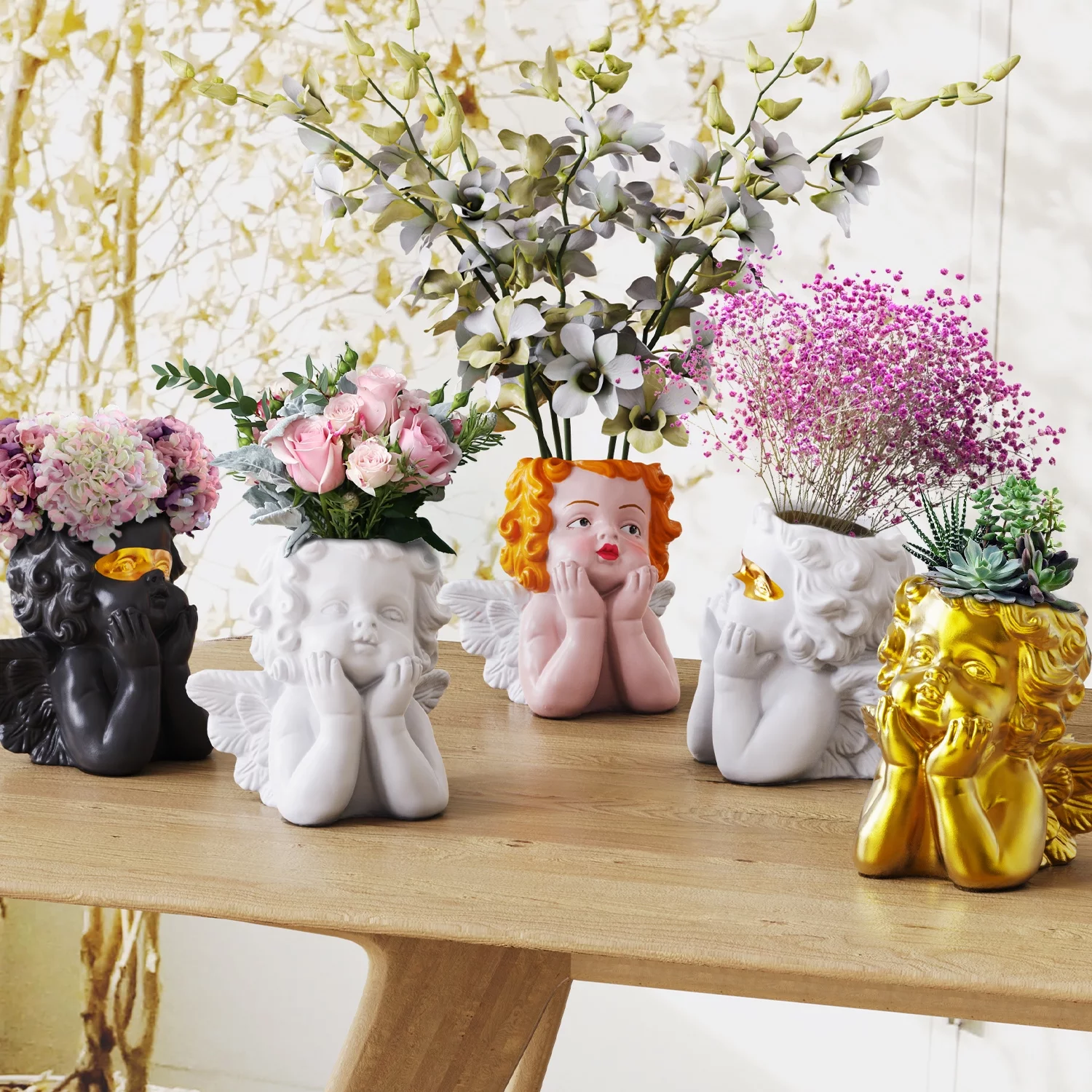 Retro Angel Face Planter Pot - 2.29 - Elevate your space with artistic charm!