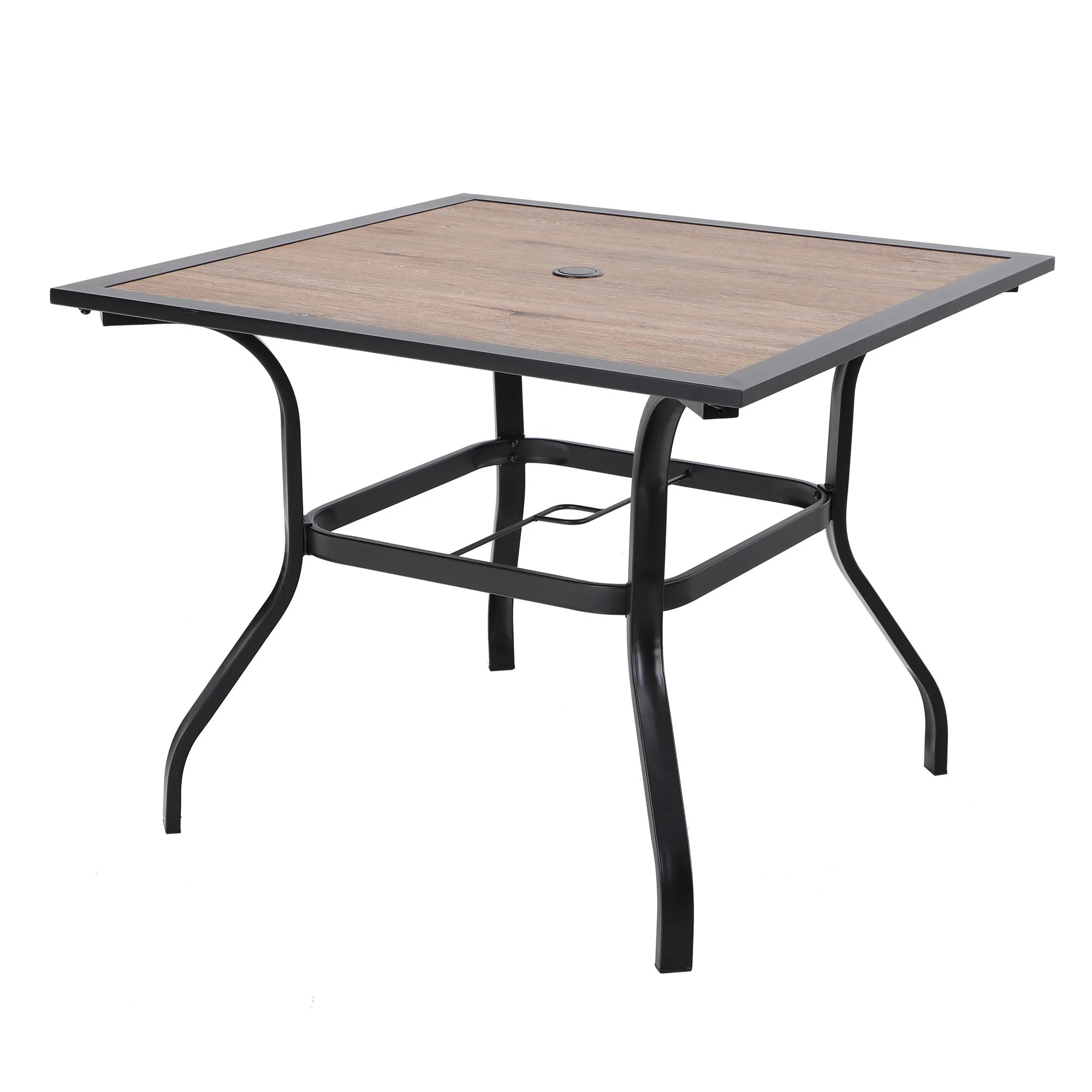 Patio Dining Set , 4/6  Textilene Chairs and 1 Wood-like Table with Umbrella Hole +C-spring Chairs 37