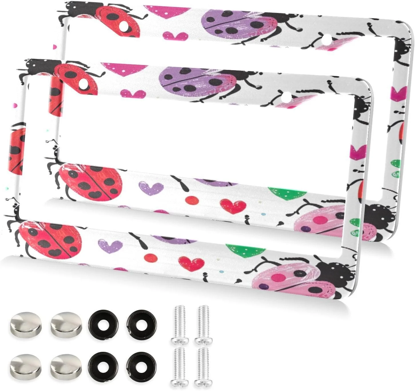 SKYSONIC red Beetle Ladybug License Plate Frames 2 Packs,License Plate Covers,Universal Aluminum Tag Frame for Front and Rear Car Tags340