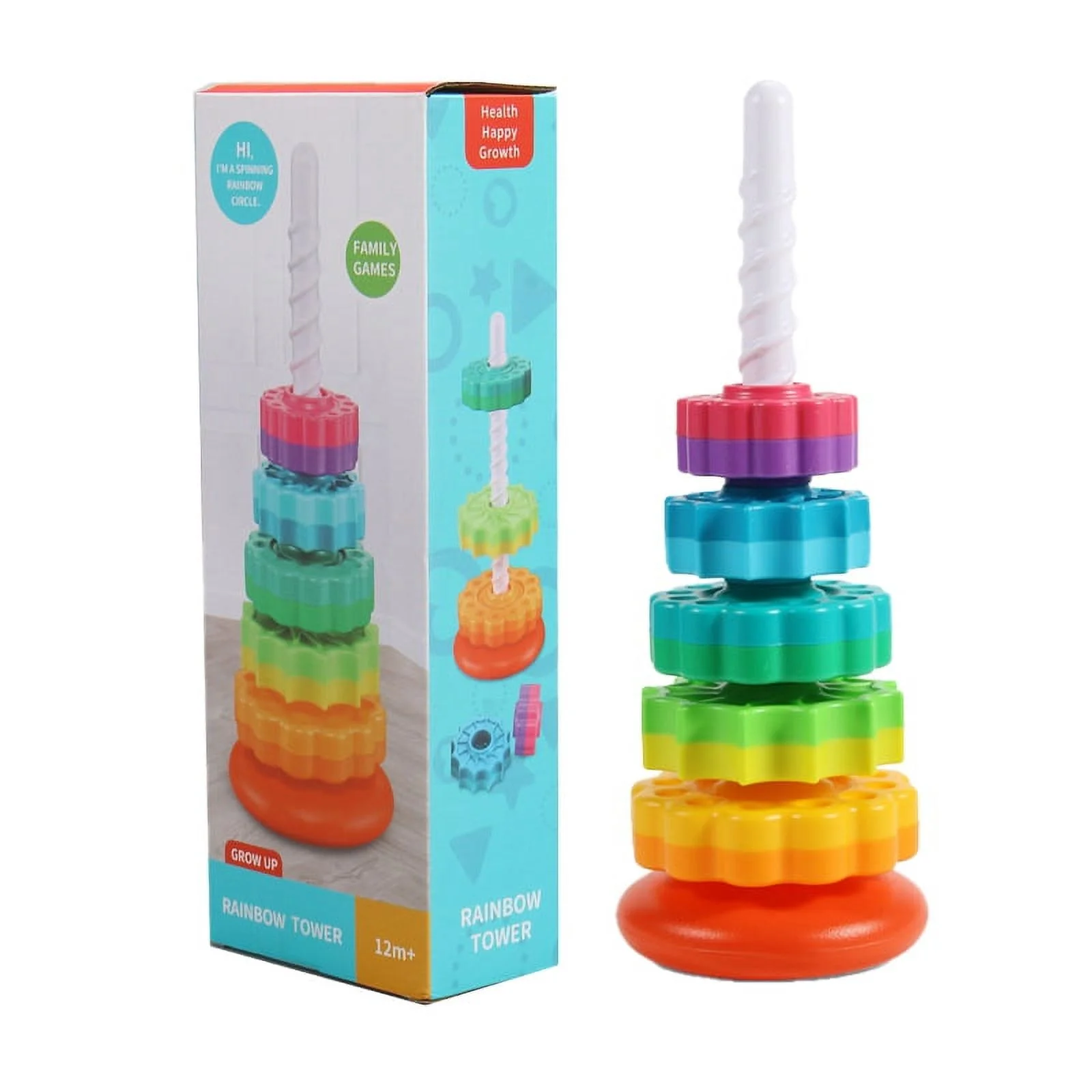 Colourful Gears Stacking Rings Toy Spinning Stacker Smooth for Preschool Baby, 5 Rounds