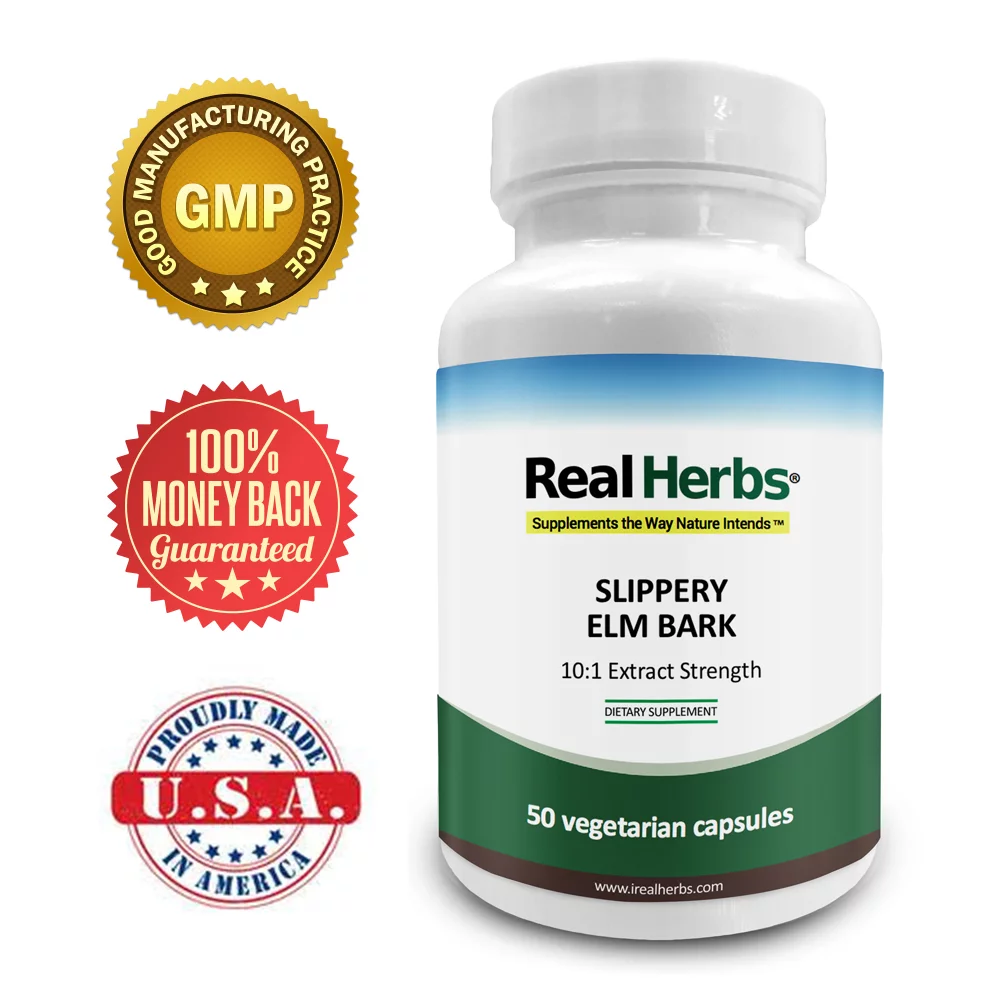 Real Herbs Slippery Elm Bark Extract with 10:1 Extract Supplement - 50 Vegetarian Capsules