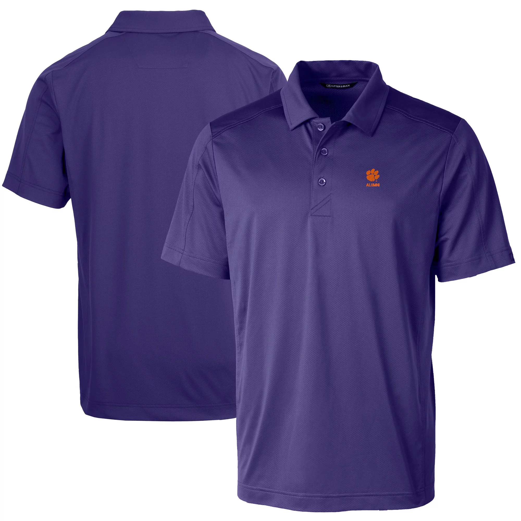 Men's Cutter & Buck  Purple Clemson Tigers Alumni Logo Prospect Textured Stretch Polo