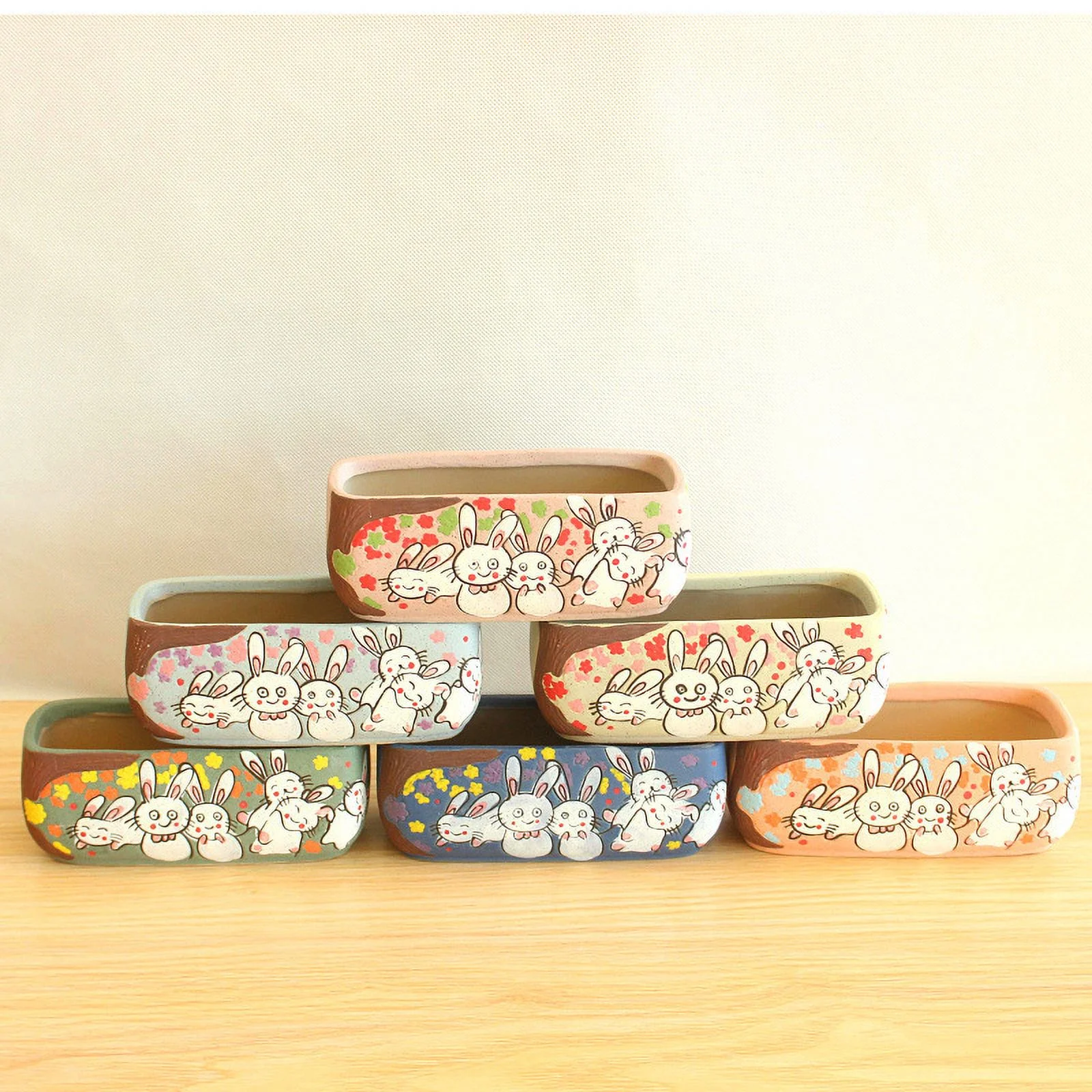 Korean Style Ceramic Succulent Planter - Hand-painted Rabbit Desktop Pot