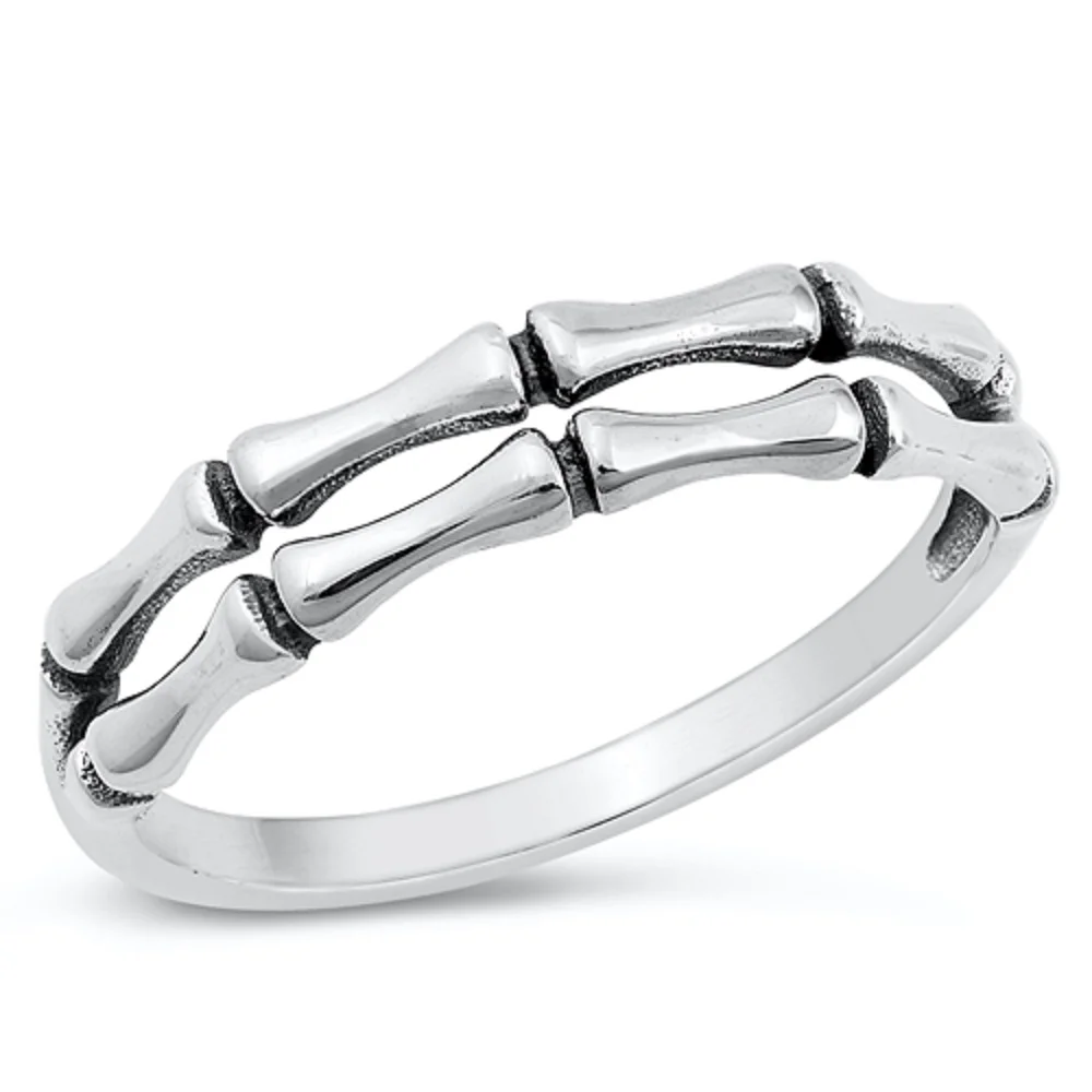 All in Stock Sterling Silver Double Bamboo Band Ring Size 7