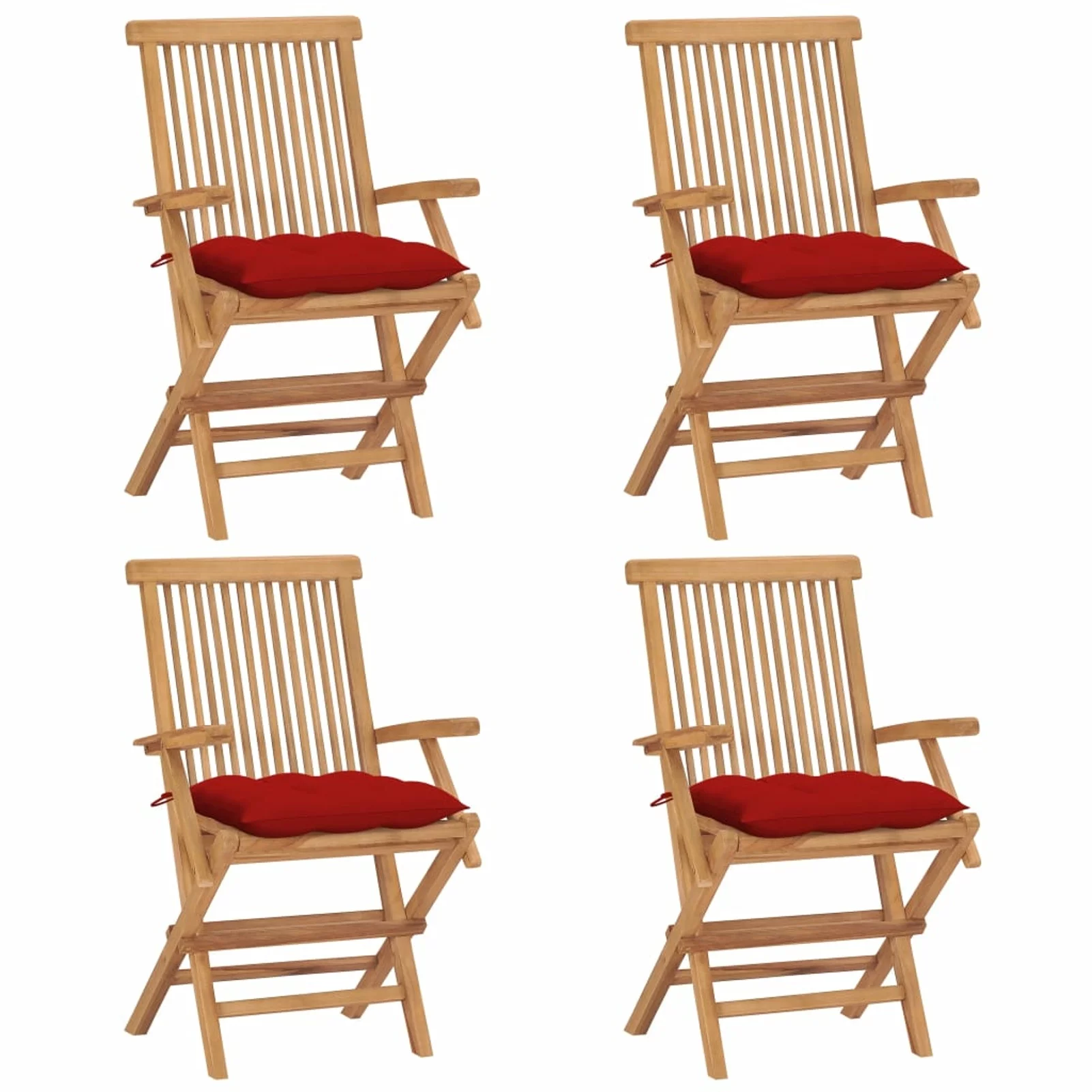 Aibecy Patio Chairs with Red Cushions 4 pcs Solid Teak Wood