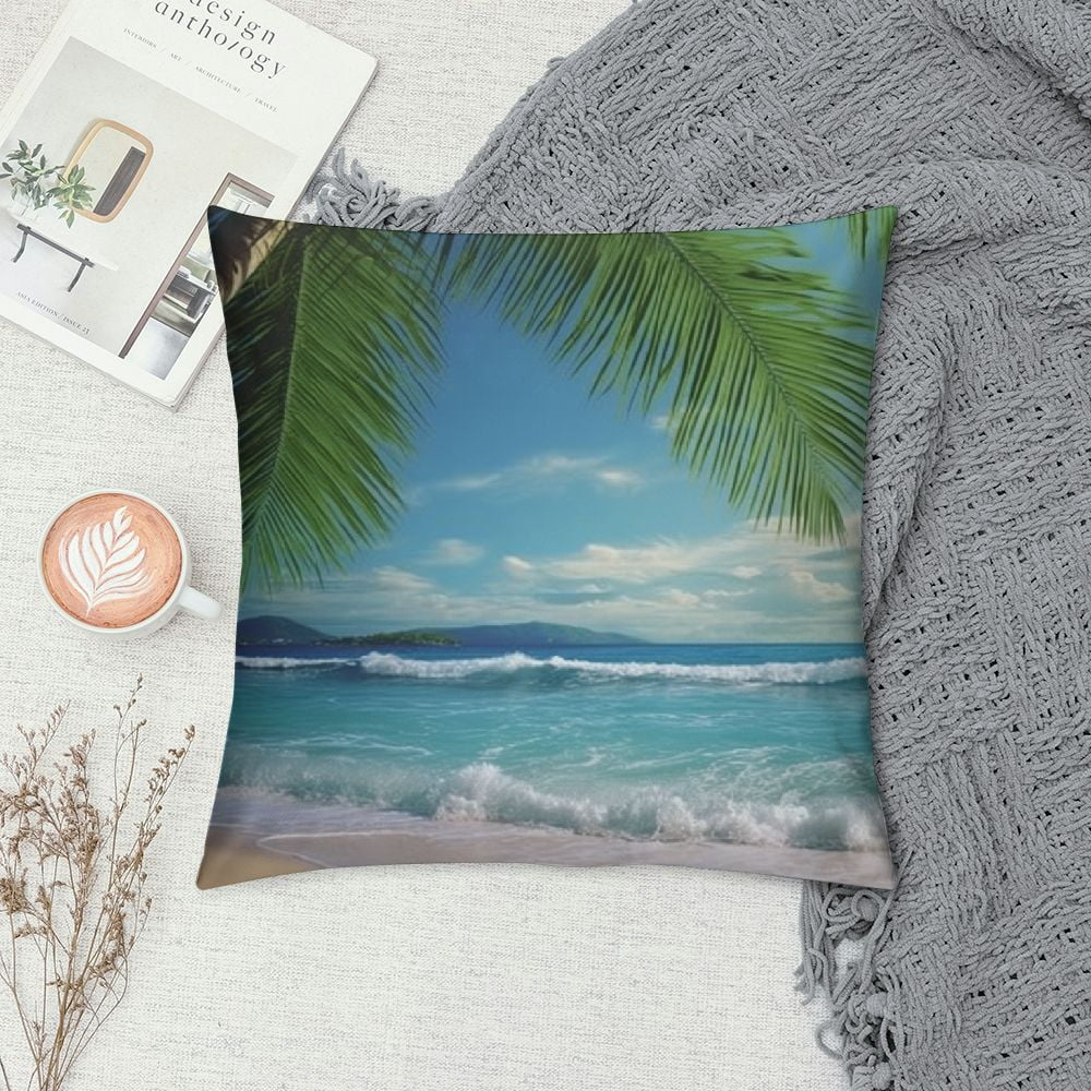 COMIO  Throw Pillow Cover Tropical Beach Palm Tree Leaves Sandy Caribbean Coastline Ocean Sea Waves Scene Decor Lumbar Pillow Case Cushion for Sofa Couch Bed Standard Queen