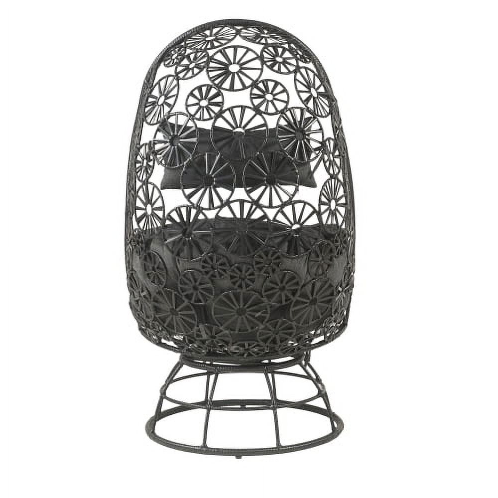 Buumin ACME Hikre Patio Lounge Chair & Side Table, Clear Glass, Charcaol Fabric & Black Wicker 45113