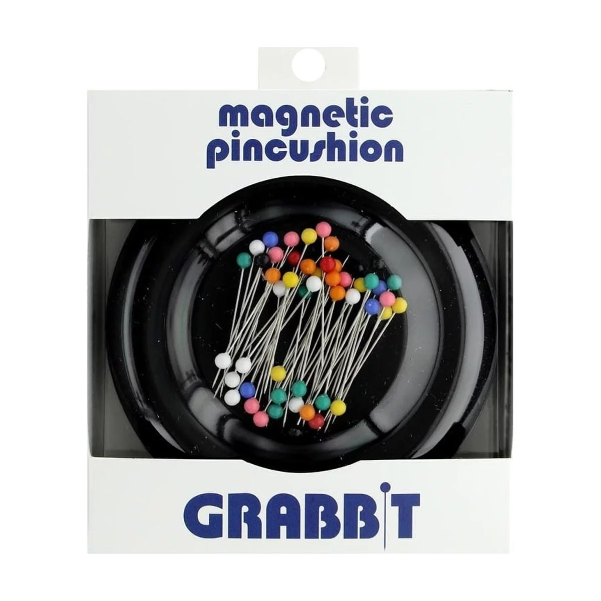 Grabbit Magnetic Sewing Pincushion with 50 Plastic Head Pins, Black