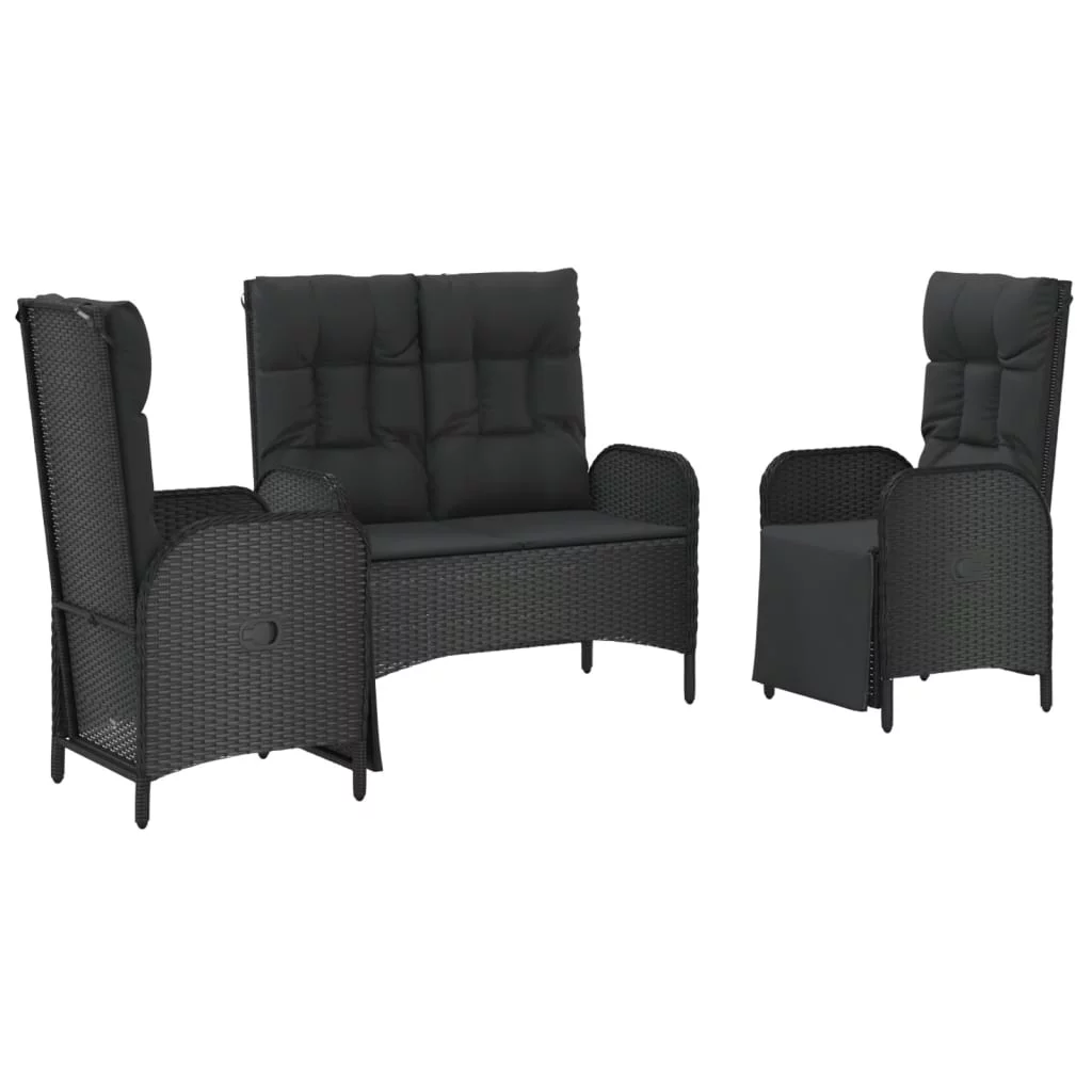 Aibecy 3 Piece Patio Dining Set with Cushions Black Poly Rattan