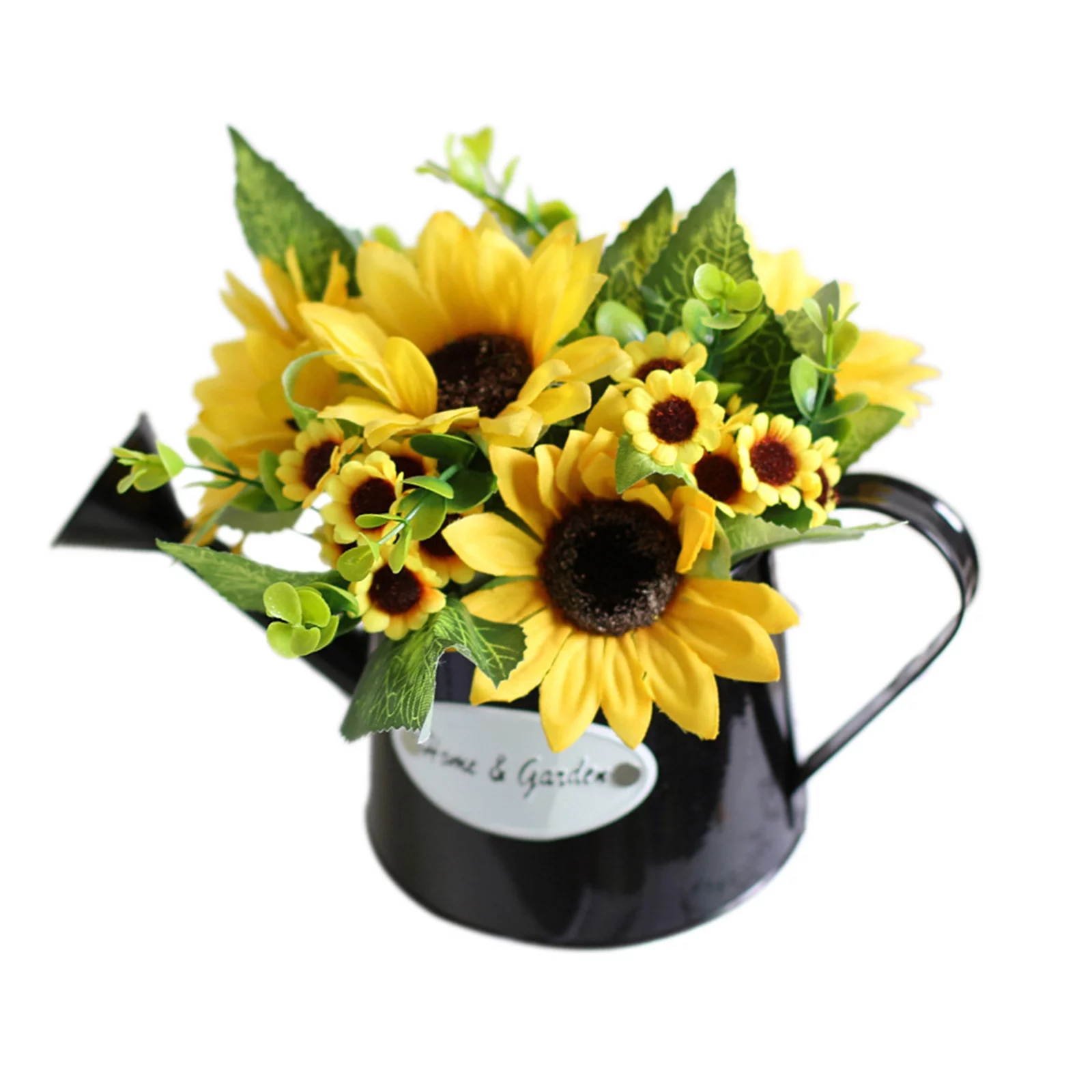 Huntermoon Artificial Plant Fake Flower Bonsai Ornaments Daisy Pot Sunflower Small Wrought Iron Simulation Decoration Potted Plants