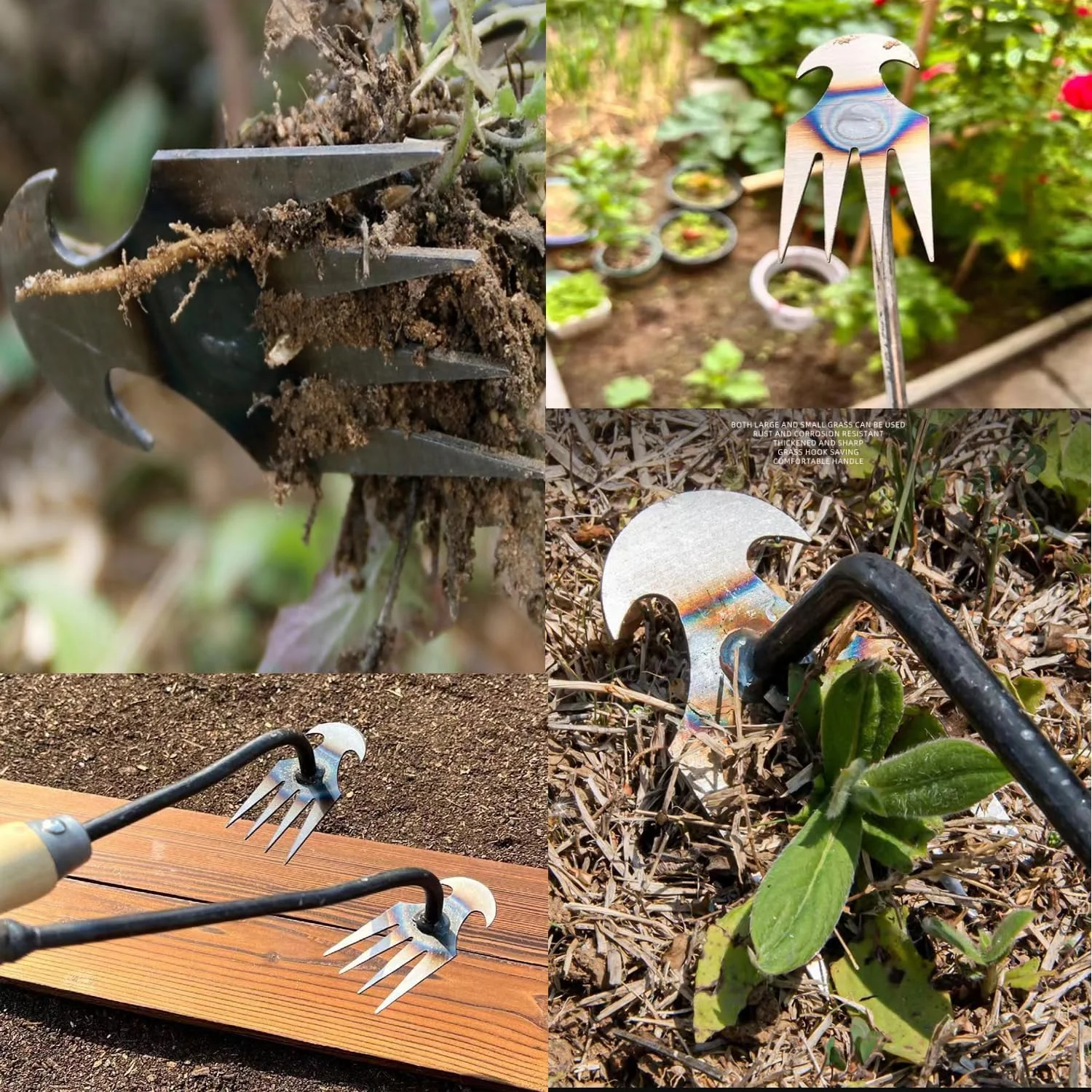 GeSHOP New Weeding Artifact Uprooting Weeding Tool, Hand Weeder Tool Manganese Steel Forged Weed Puller, 4 Teeth Dual Purpose Weeder for Garden Yard Farm Weed Removal (B-20'' Iron Handle)