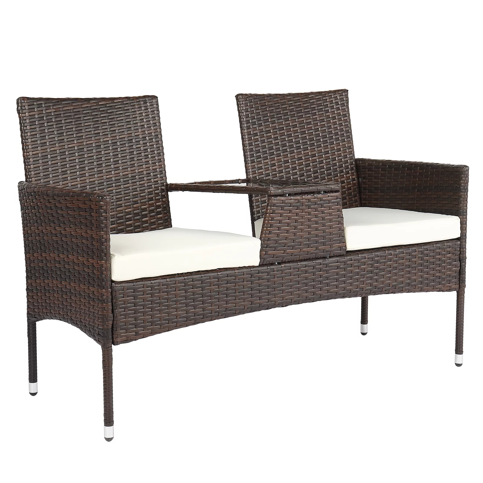 Kmowoo 131*61*83cm Disassembled Iron Frame Brown Gradient Rattan Lover Chair