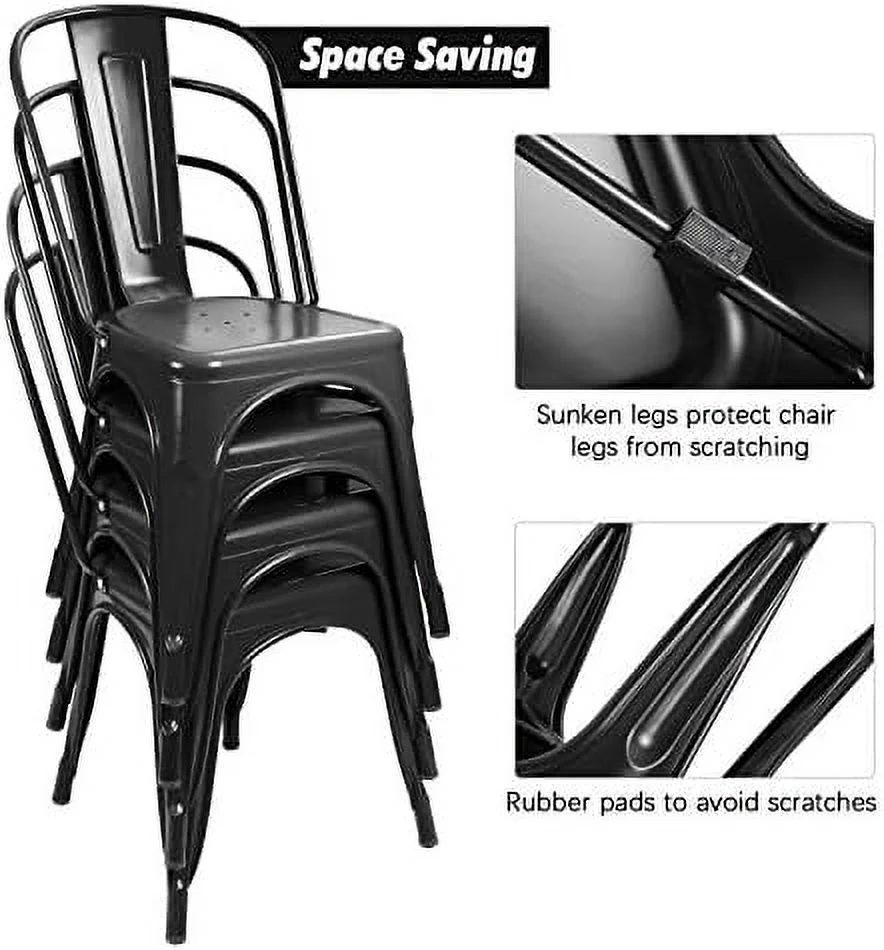 AYFDEGT Metal Dining Chairs Stackable Kitchen Dining Chairs Metal Chairs Bistro Cafe Side Chairs Height Restaurant Chairs Tolix Side  Chairs  Set of 4 (Grey)