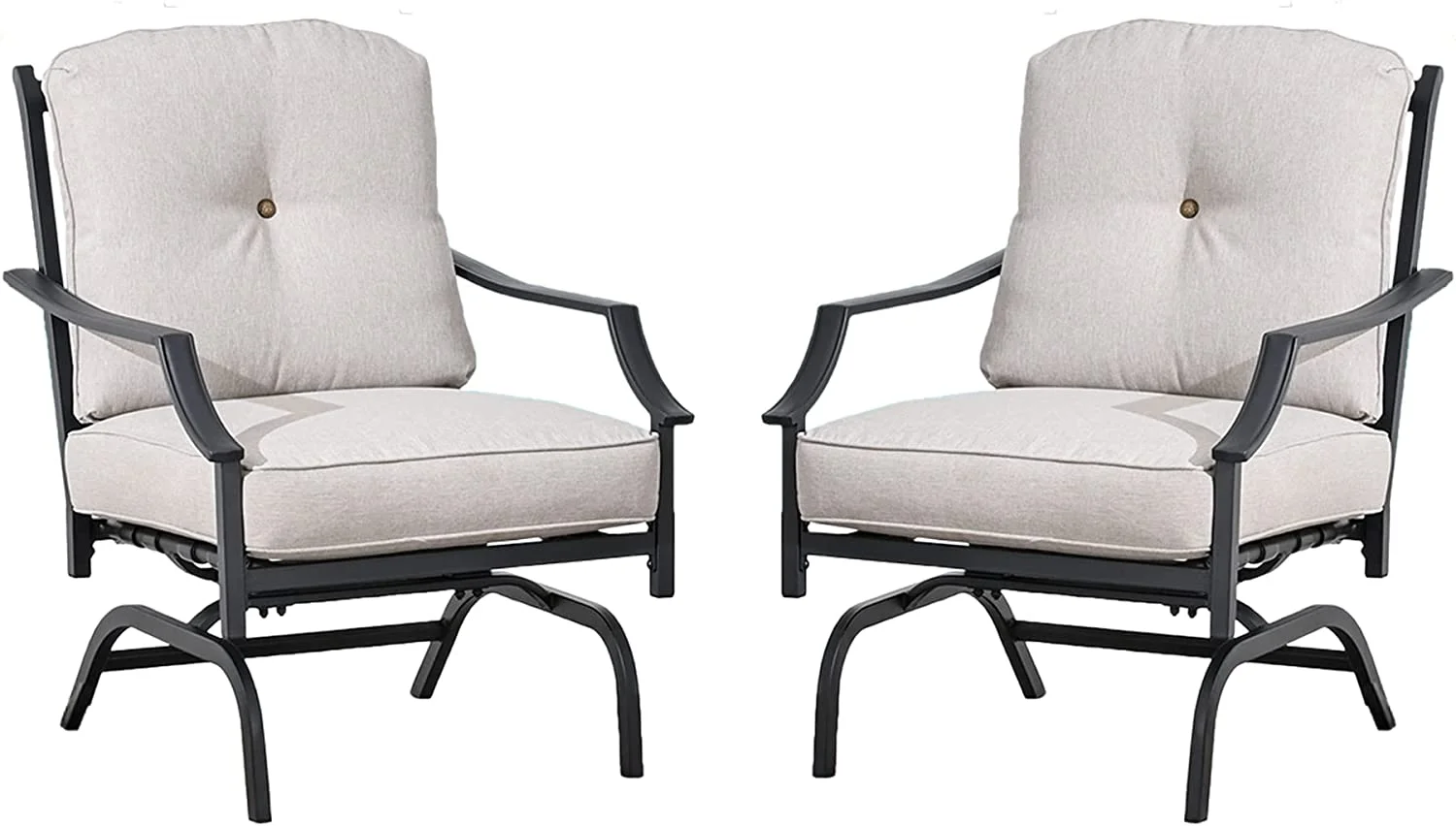 2 Pieces Patio Metal Chairs Outdoor Conversation Furniture Bistro Dining Seating Armchair Set With Cushion, Beige