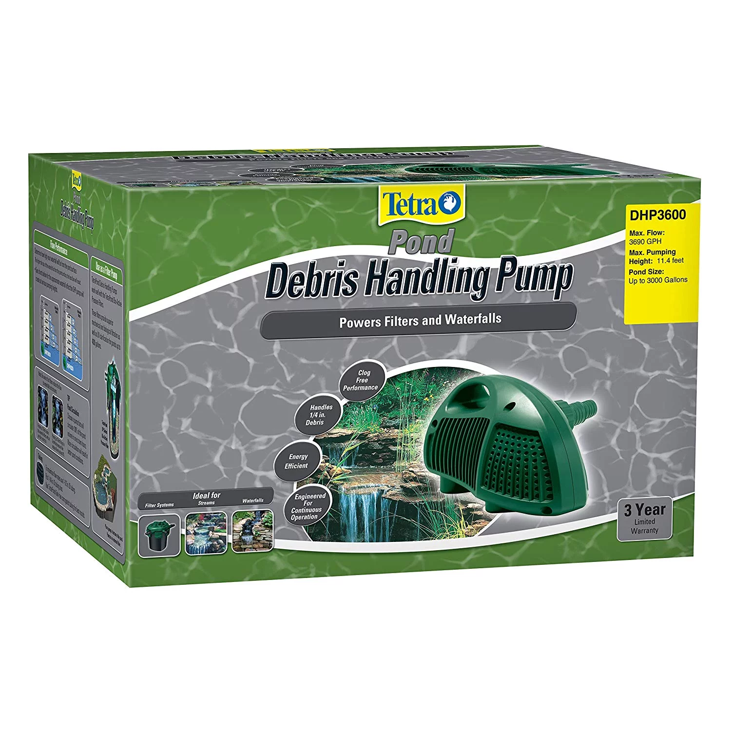 Tetra Pond Debris-Handling Corded Electric Pump, 3600 GPH, Energy Efficient, UL Listed (26569)