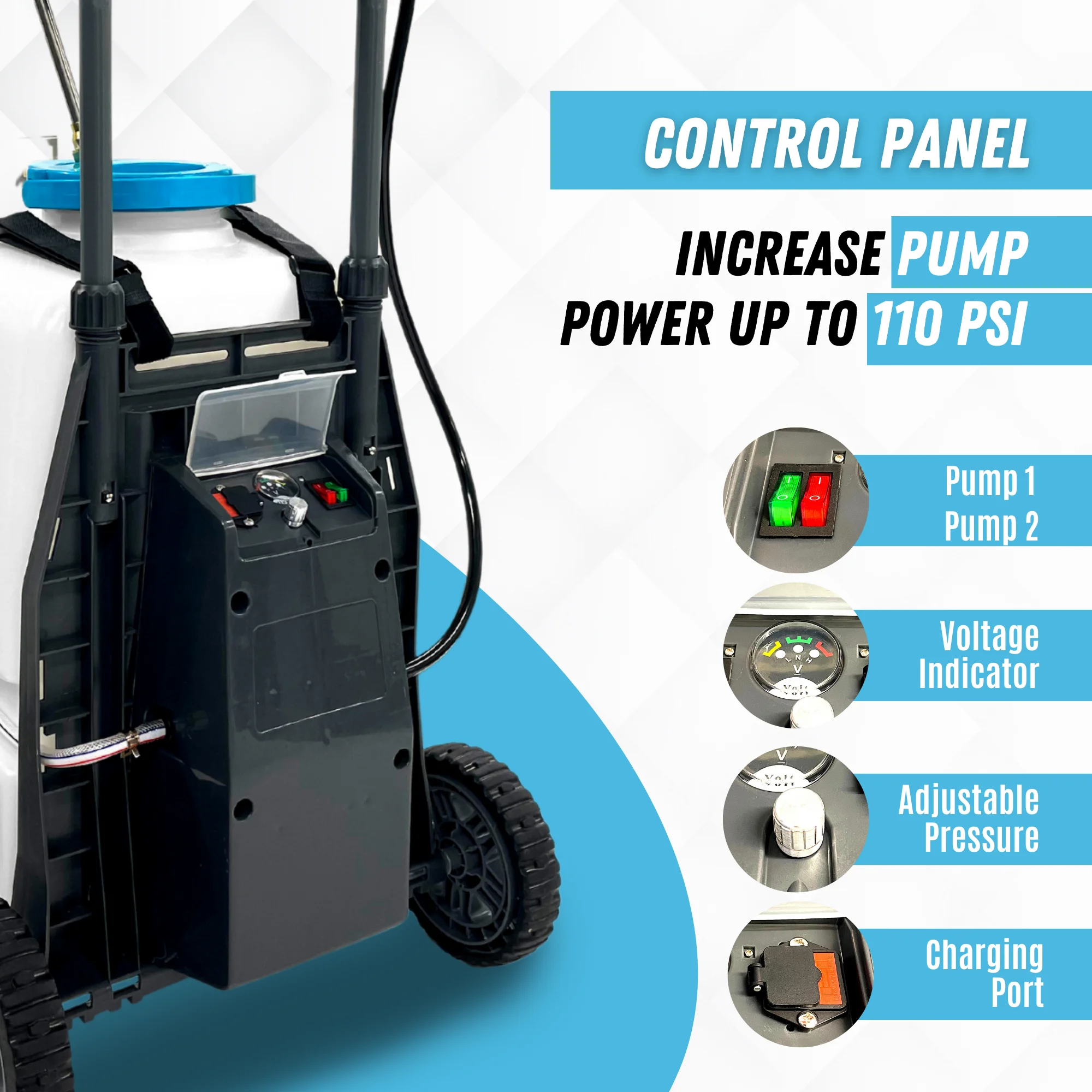 AGRICAS Battery Powered Sprayer with Double Professional Pump - 10.5 Gallon, Multifunctional Weed Sprayer for Lawn & Garden with Adjustable HD Wand and Nozzles, Portable Sprayer with Wheels