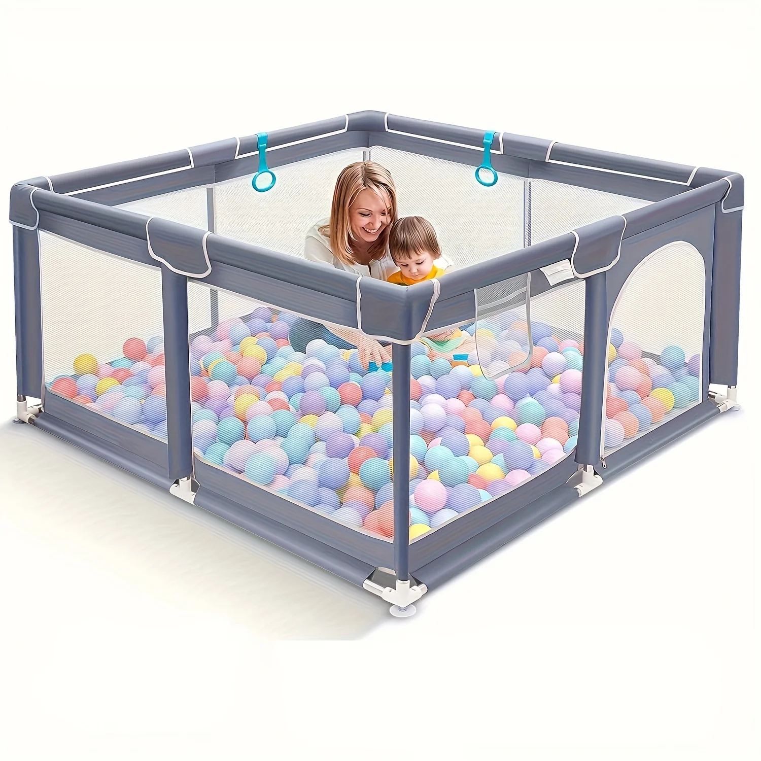 Baby Playpen, Play Pen for Kids Activity Center, Large Baby Playard for Indoor and Outdoor, Sturdy Safety Baby Fence with Soft Breathable Mesh for Toddler (50 Inch×50 Inch, Grey)