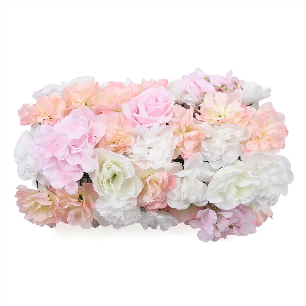 10Pcs Set Artificial Rose Flower Wall Panel Home Wedding Backdrop Decor 60x40cm