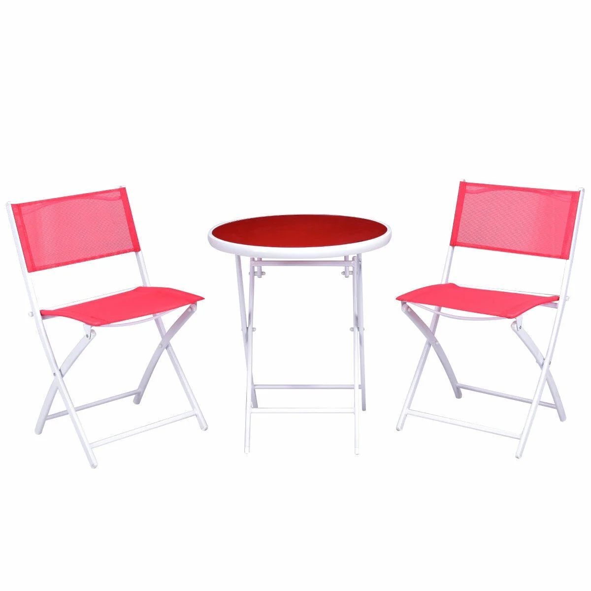 Costway 3 PCS Folding Bistro Table Chairs Set Backyard Patio Furniture Red