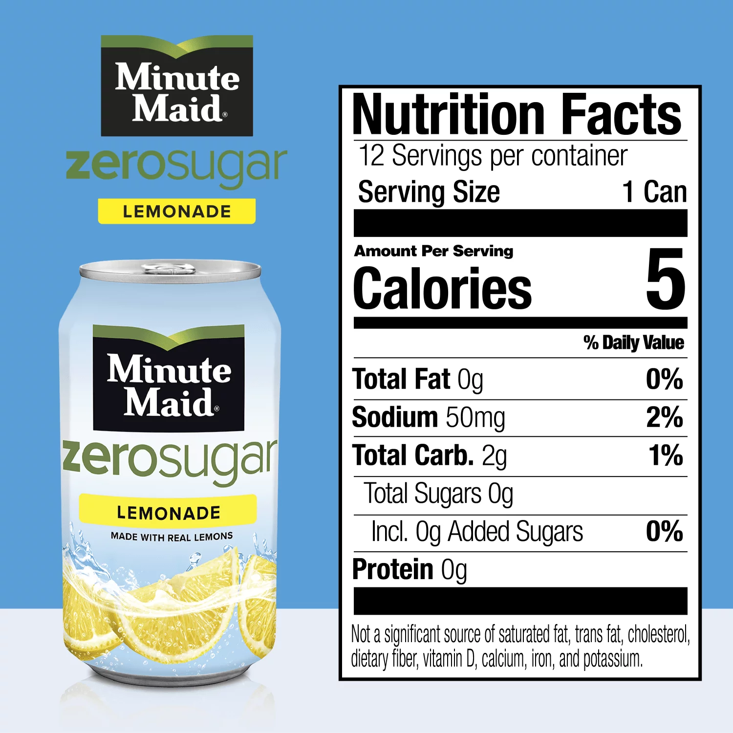Minute Maid Zero Sugar Lemonade Fruit Juice, 12 fl oz, 12 Cans