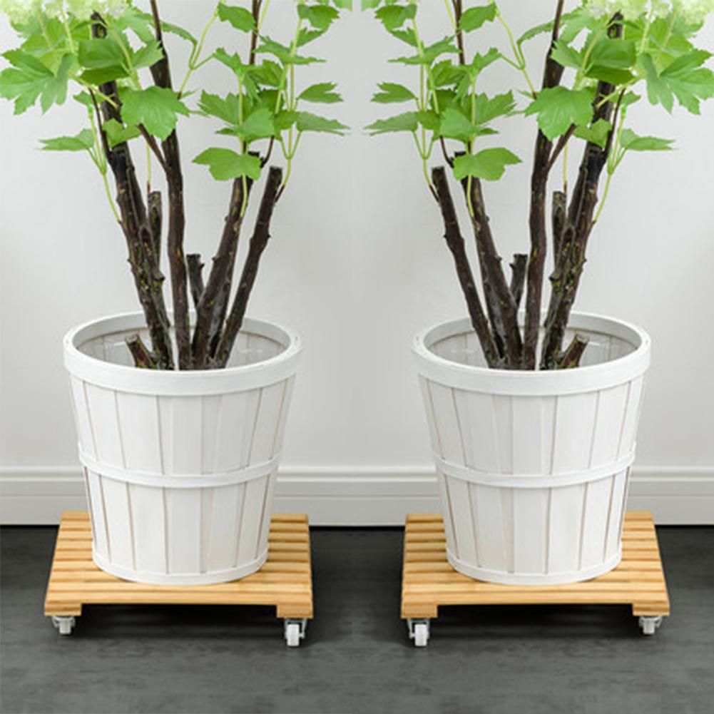 Plant Pot Base Roller Moving Tray With Wheel Tray Torus Holder Wood Square Plant Caddy Plant Stand With Roller Garden Supplies